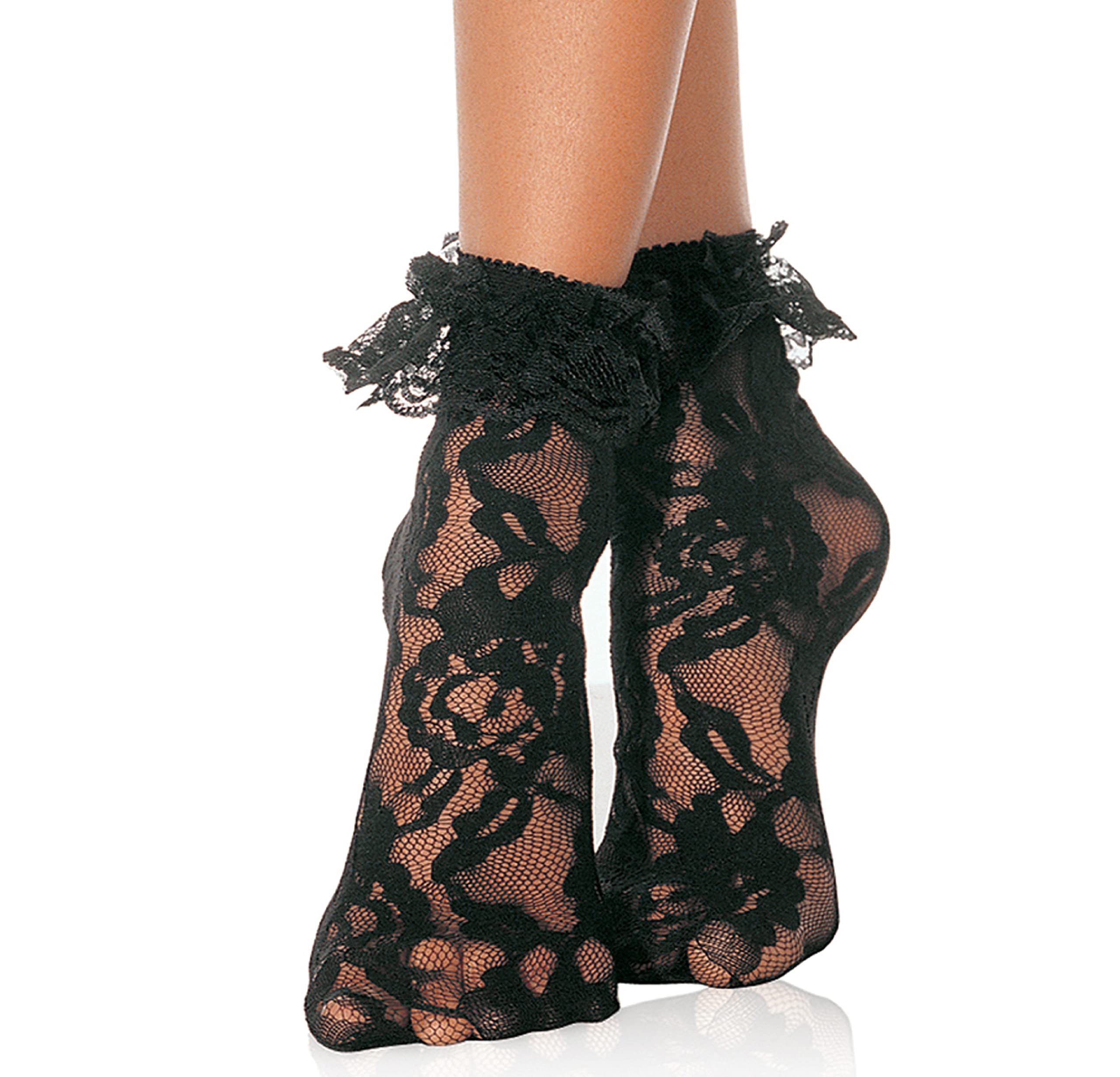 Leg Avenue Women's Ruffle Cuff Lace Anklet Socks - Elegant Fashion Socks for Casual Wear, Office & Date Nights