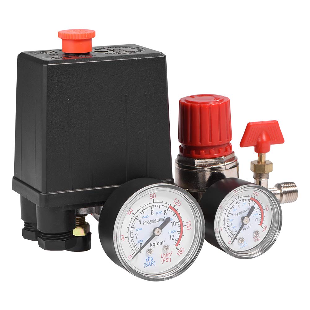 0.05-1.2MPa Small Air Compressor Pressure Switch Control Valve Regulator with Gauge | Automatic Pressure Control for Air Tools, Inflators & HVAC Systems | Workshop, Garage & Industrial Use