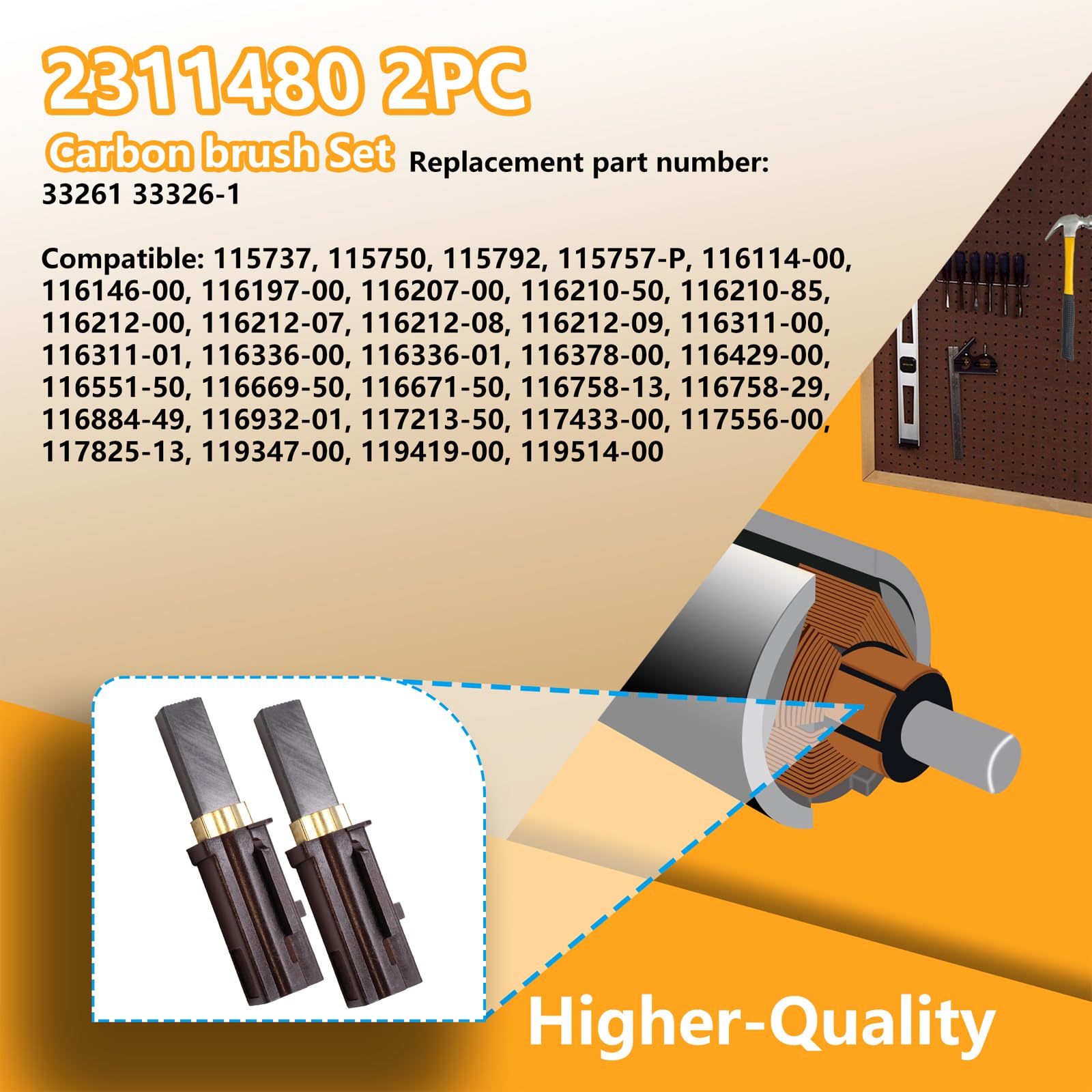 **Ametek Lamb 2311480 Vacuum Motor Carbon Brush Replacement (2 Pack) – Compatible with Models 333261 & 33326-1 – Ideal for Vacuum Cleaner Repair & Maintenance**