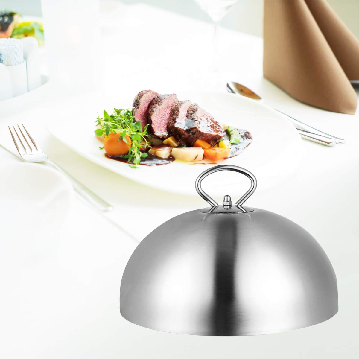 Stainless Steel Food Cover for Kitchen - 26cm Anti-Splash Cooking Dome Lid for Steak, Teppanyaki & Grilling - Perfect for Restaurants & Home Use - Keep Food Warm & Prevent Oil Splatter
