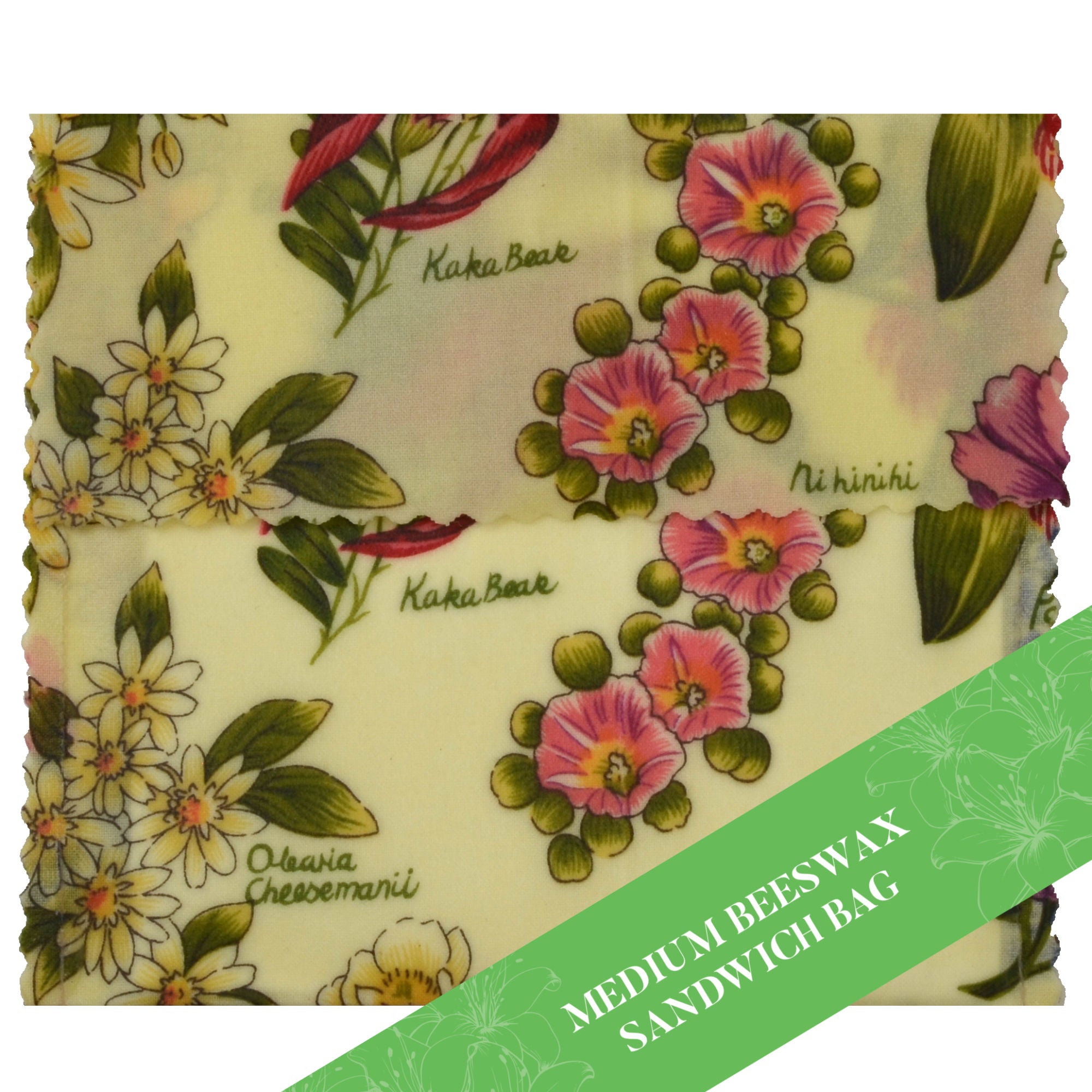 Eco-Friendly Beeswax Wraps - Flowers of Aotearoa Core Collection | Sustainable Food Storage for Lunch, Snacks & Leftovers | Reusable Alternative to Plastic Wrap