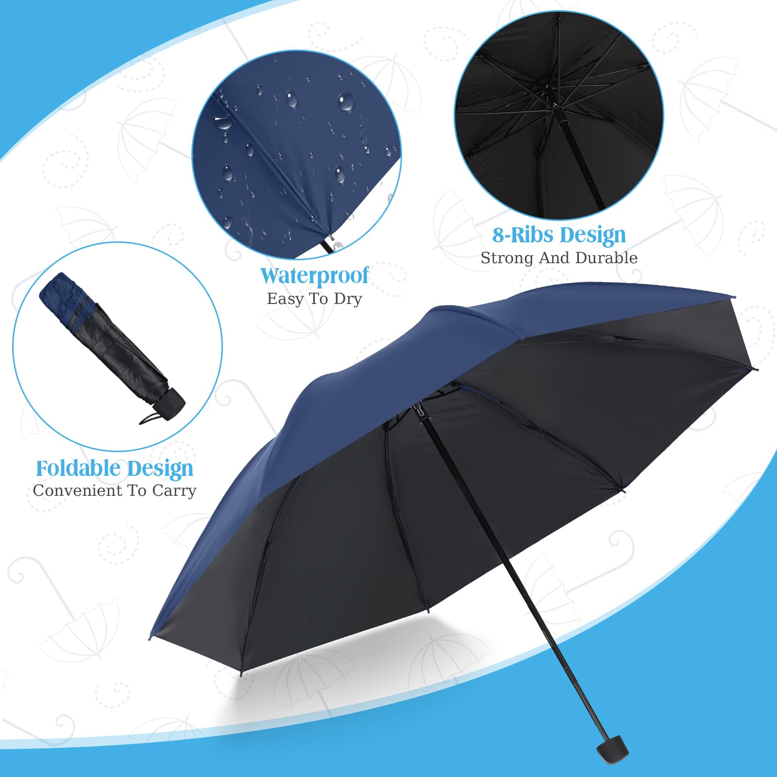 Hillban 12 Pack Windproof Travel Umbrella - Compact Folding Umbrella for Rain, Wind & Sun Protection - Portable Strong Umbrellas for Men, Women, Car, Backpack - Perfect for Travel, Commuting & Outdoor Activities