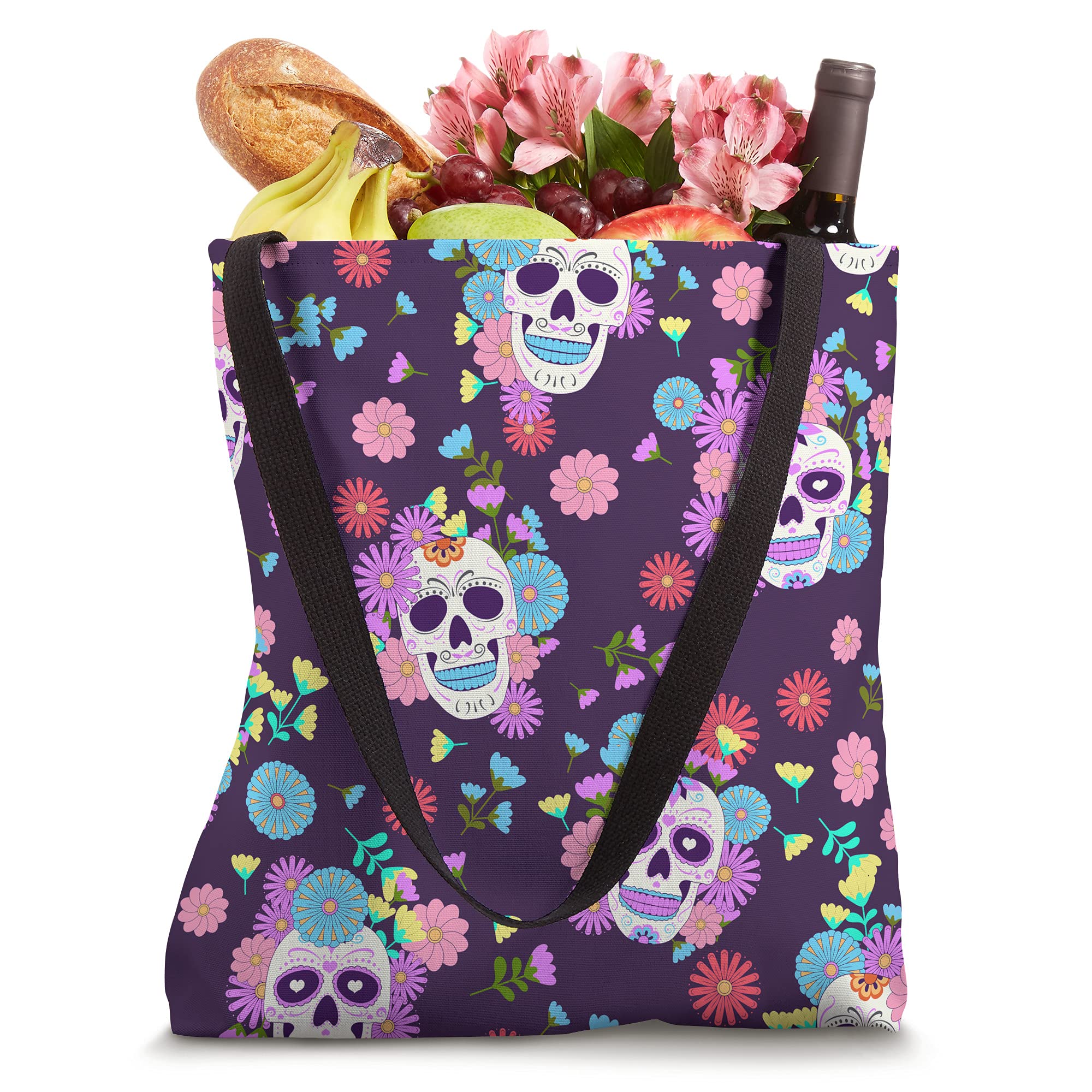 Day of the Dead Skull Halloween Trick or Treat Tote Bags - Durable Reusable Candy Collection Bags for Dia de Los Muertos Celebrations, Halloween Parties & Costume Events