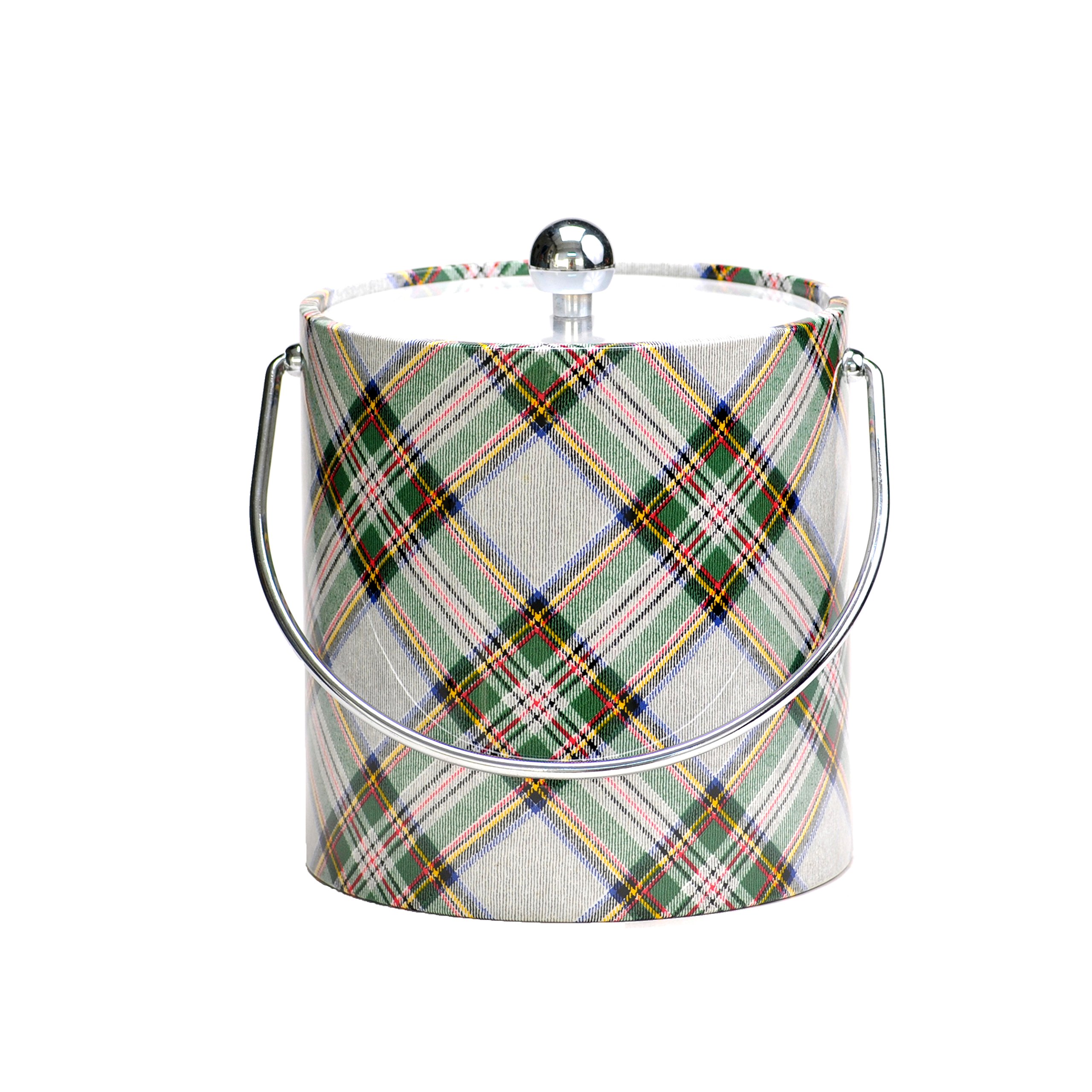 Mr. Ice Bucket Plaid Insulated Ice Bucket - 3 Quart Capacity, White - Perfect for Parties, Picnics & Outdoor Gatherings