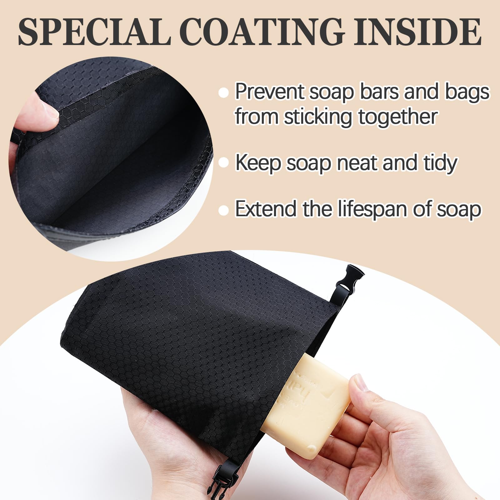 2 Pack Travel Soap Bag - Waterproof & Leakproof Soap Holder for Large & Standard Bar Soaps - Portable Soap Container Case for Camping, Gym, Hiking & Travel Accessories (Black)