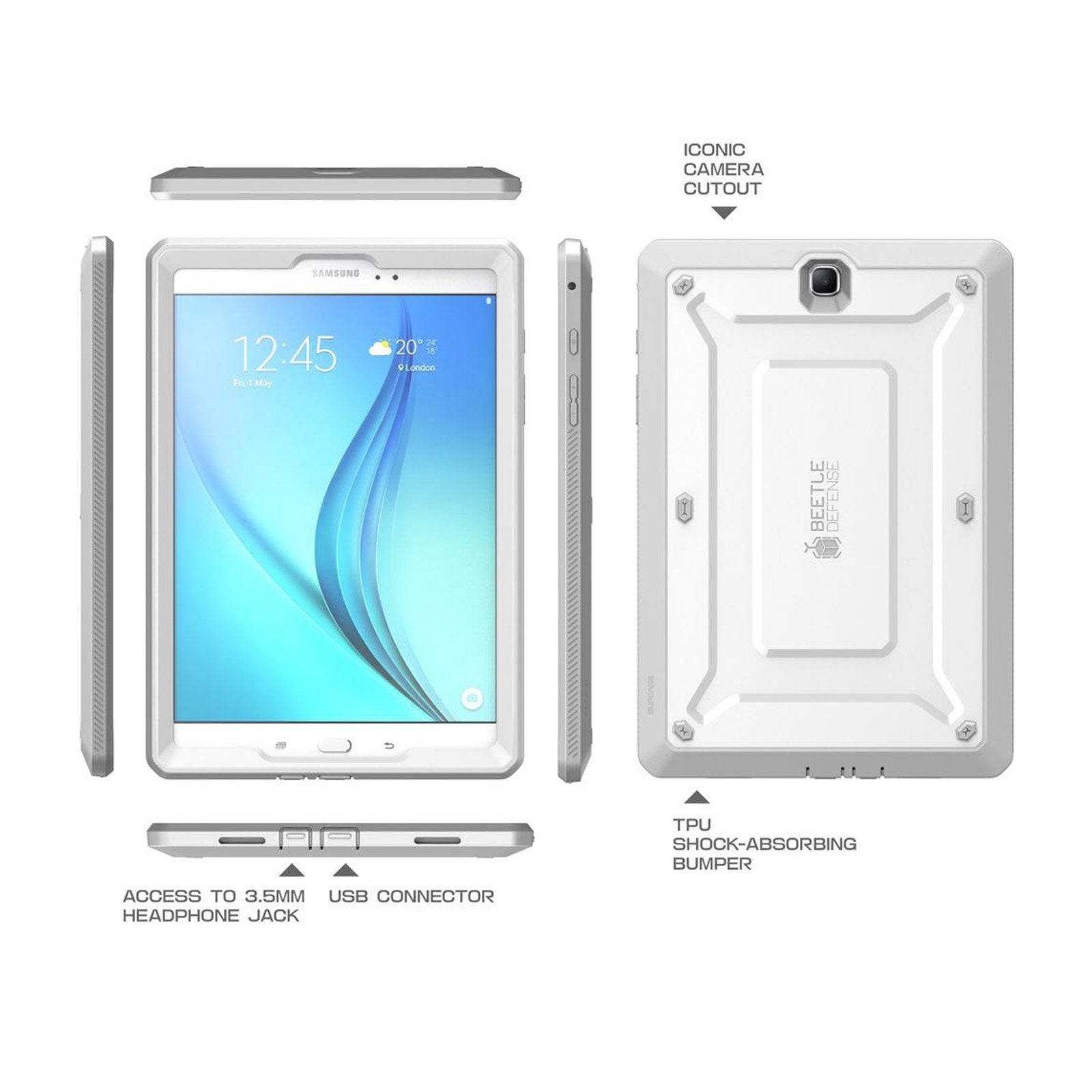 Samsung Galaxy Tab A 8.0 Inch (2016) Shockproof Rugged Case with Built-in Screen Protector | Heavy Duty Protection for Kids & Outdoor Use | White Unicorn Beetle Pro Series