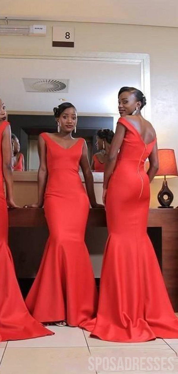Elegant Mermaid V-Neck Sleeveless Red Bridesmaid Dress - WG876 | Perfect for Weddings, Proms & Formal Events