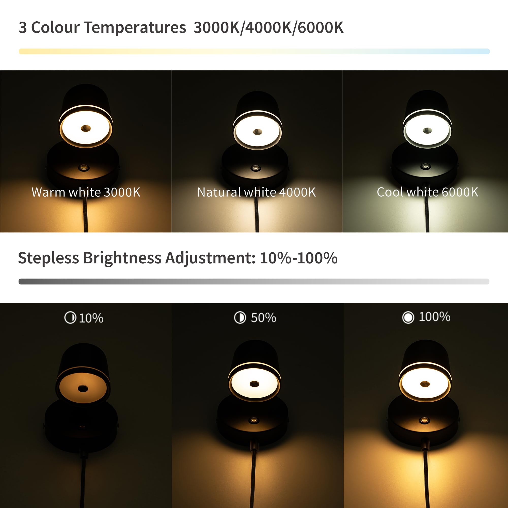 Aisilan Plug in Wall Light - Black Adjustable LED Wall Sconce with Touch Switch, Dimmable Bedside Lamp for Bedroom, Living Room, Hallway - Perfect for Reading, Night Light & Home Decor