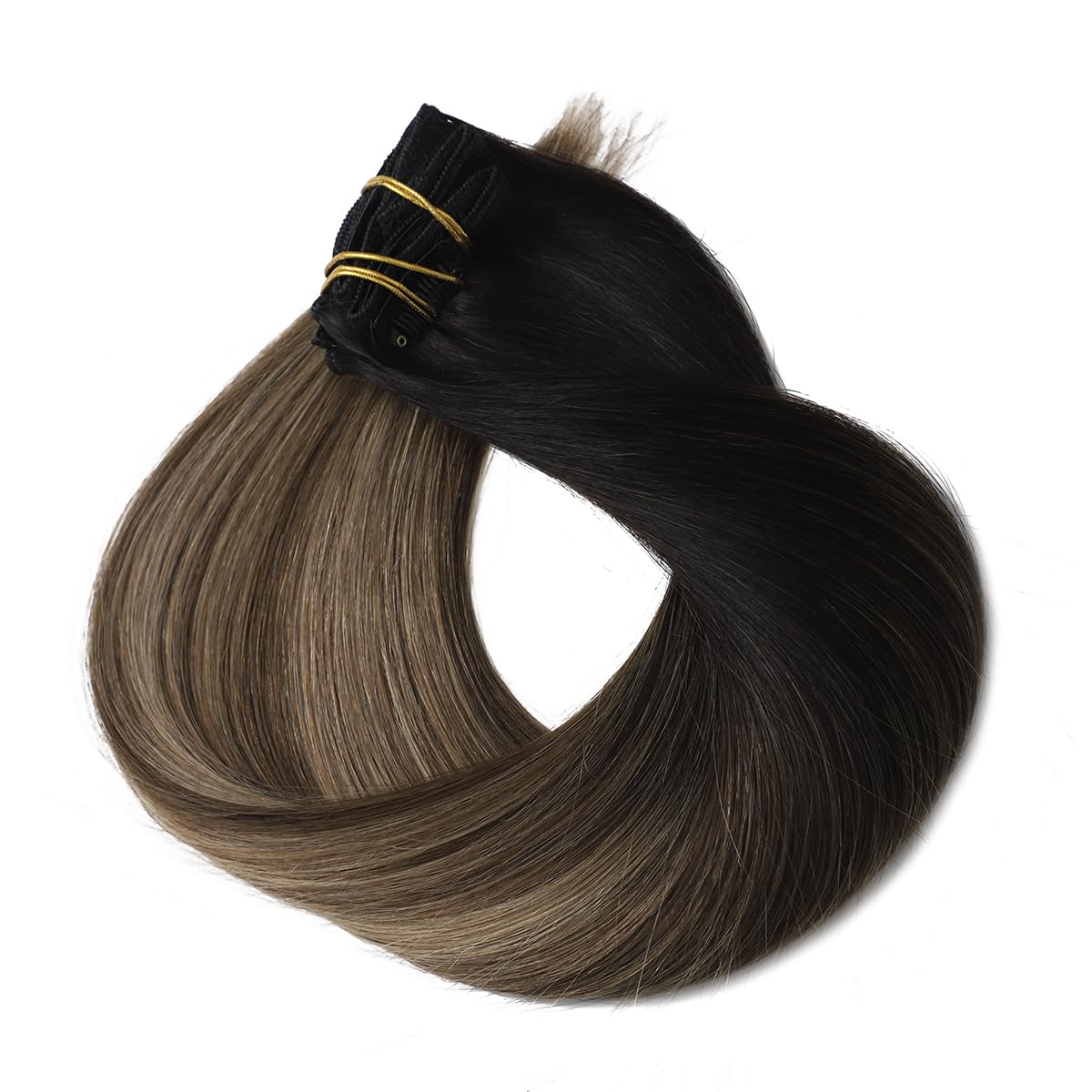 XD Clip in Hair Extensions 20inch - 120g Balayage Ombre Chocolate Brown to Caramel Blonde Human Hair Extensions (6pcs) | Remy Hair, Straight & Natural Black/4/27 | Perfect for Daily Wear, Parties & Special Occasions