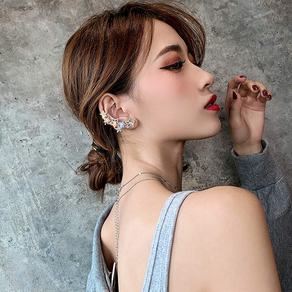 Bohemian Silver Star Rhinestone Asymmetrical Dangle Earrings for Women - Trendy Unique Disco Party Jewelry Set (Style 5) | Perfect for Night Out, Club Wear, Festival Accessories & Gift Giving