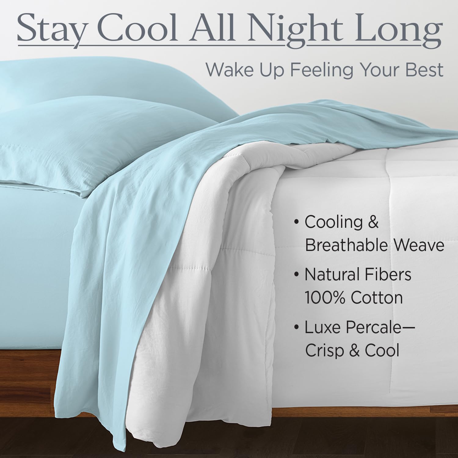 Ella Jayne Luxury Collection - 100% Cotton Percale Sheet Set Queen Size, 4-Piece Cool & Crisp Bedding for Breathable Comfort | Perfect for Hot Sleepers & All-Season Use in Aqua Blue