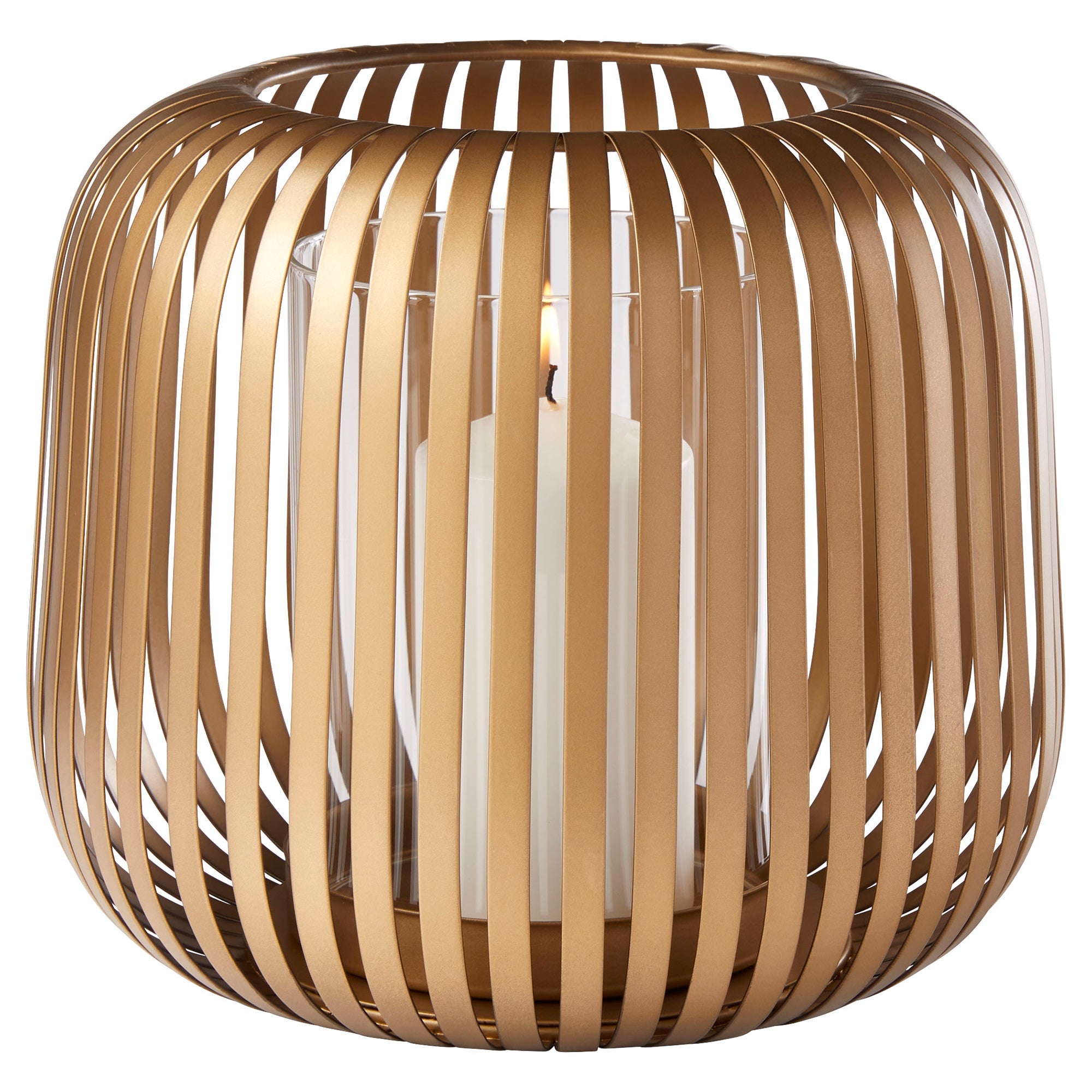 Cyan Design 11883 Large Liny Hurricane Candle Holder - Gold Metal Glass Vase for Home Decor, Wedding Centerpiece, Tabletop Decorations - Perfect for Dining Room, Living Room, and Outdoor Parties