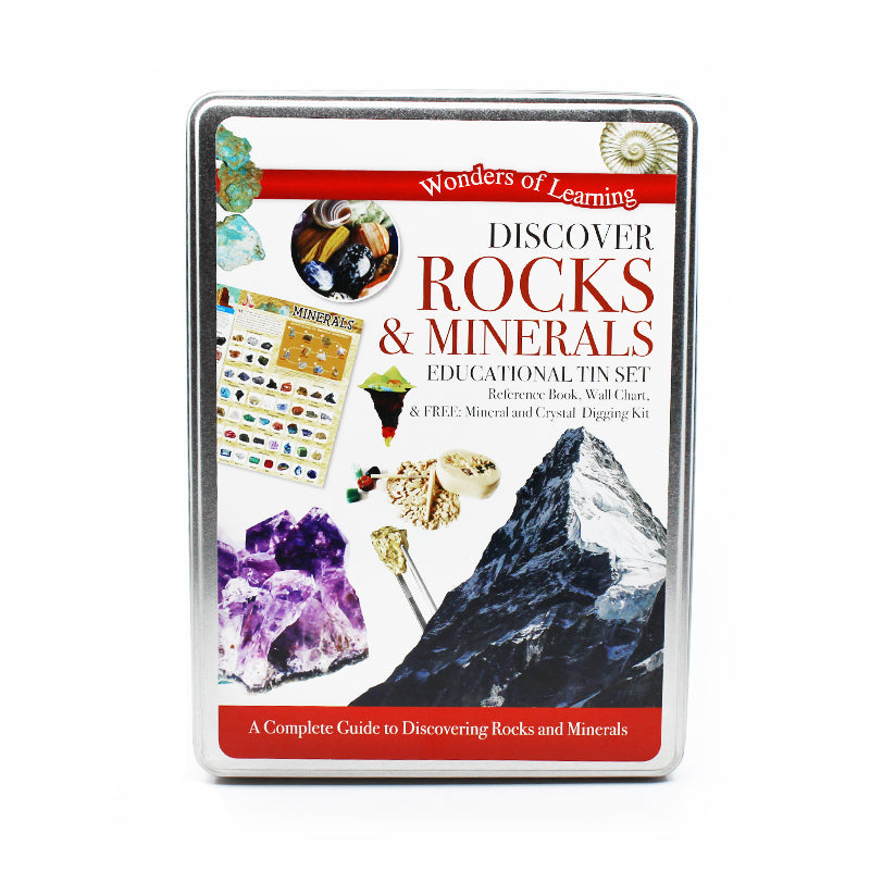 Discover Rocks & Minerals Educational Tin Set - STEM Learning Kit for Kids, Geology Science Collection with Identification Guide - Perfect for Classroom, Homeschool & Outdoor Exploration
