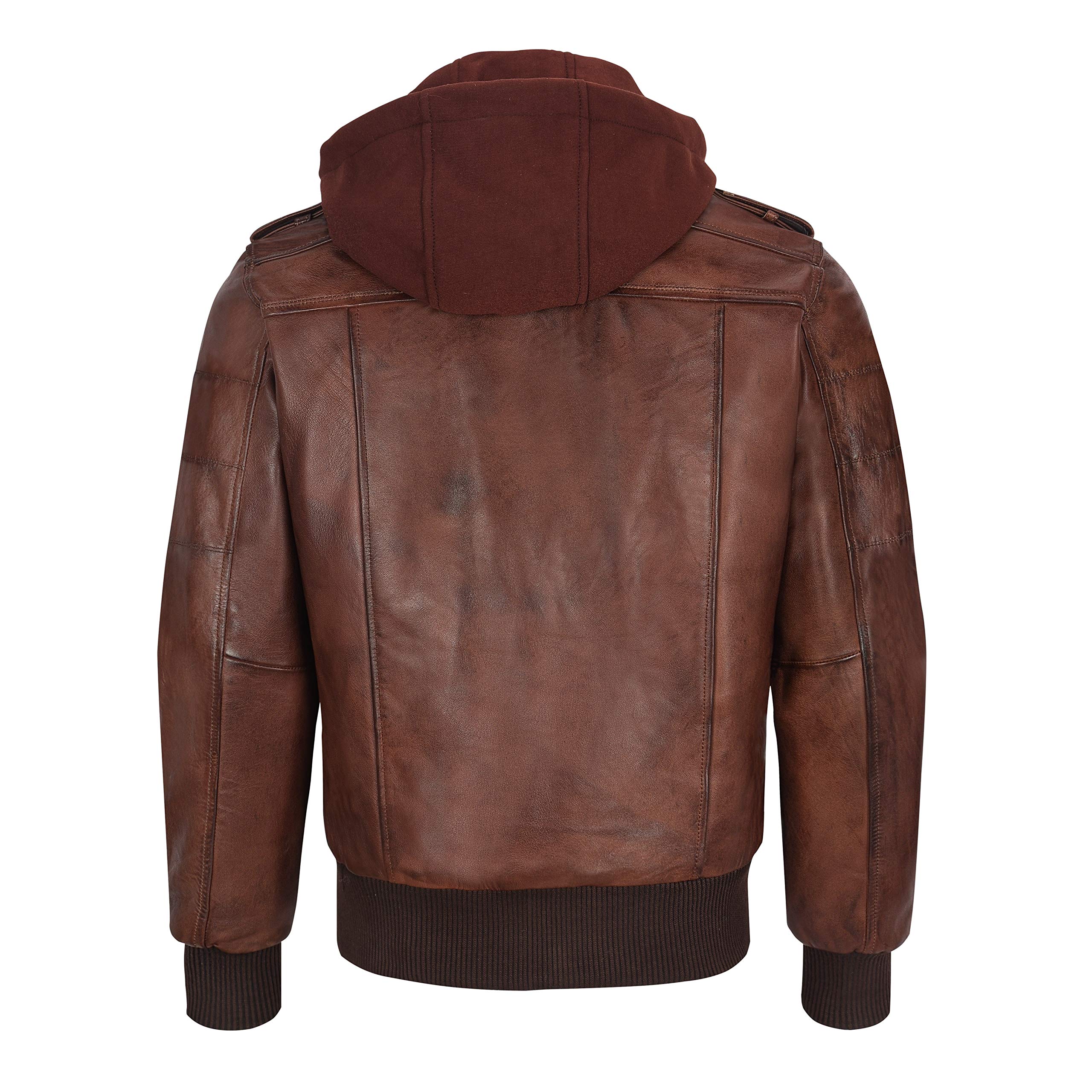 Men's Brown Leather Jacket with Removable Hood - Stylish Motorcycle Jacket for Bikers & Outdoor Enthusiasts | Perfect for Riding, Casual Wear & Cool Weather Protection