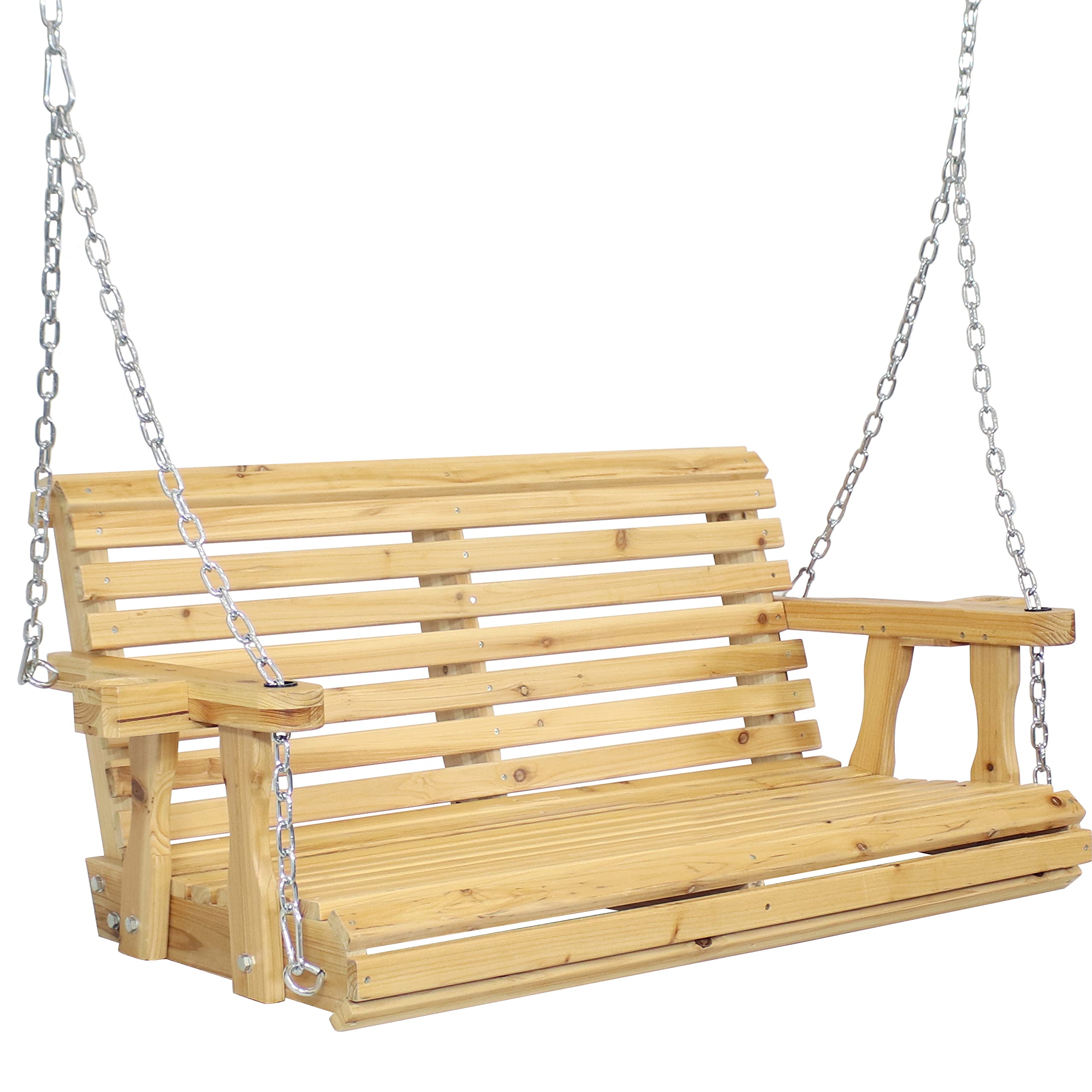58.5-Inch Sunnydaze Traditional Wooden Hanging Porch Swing - 2-Person Outdoor Bench for Patio, Garden & Backyard Relaxation
