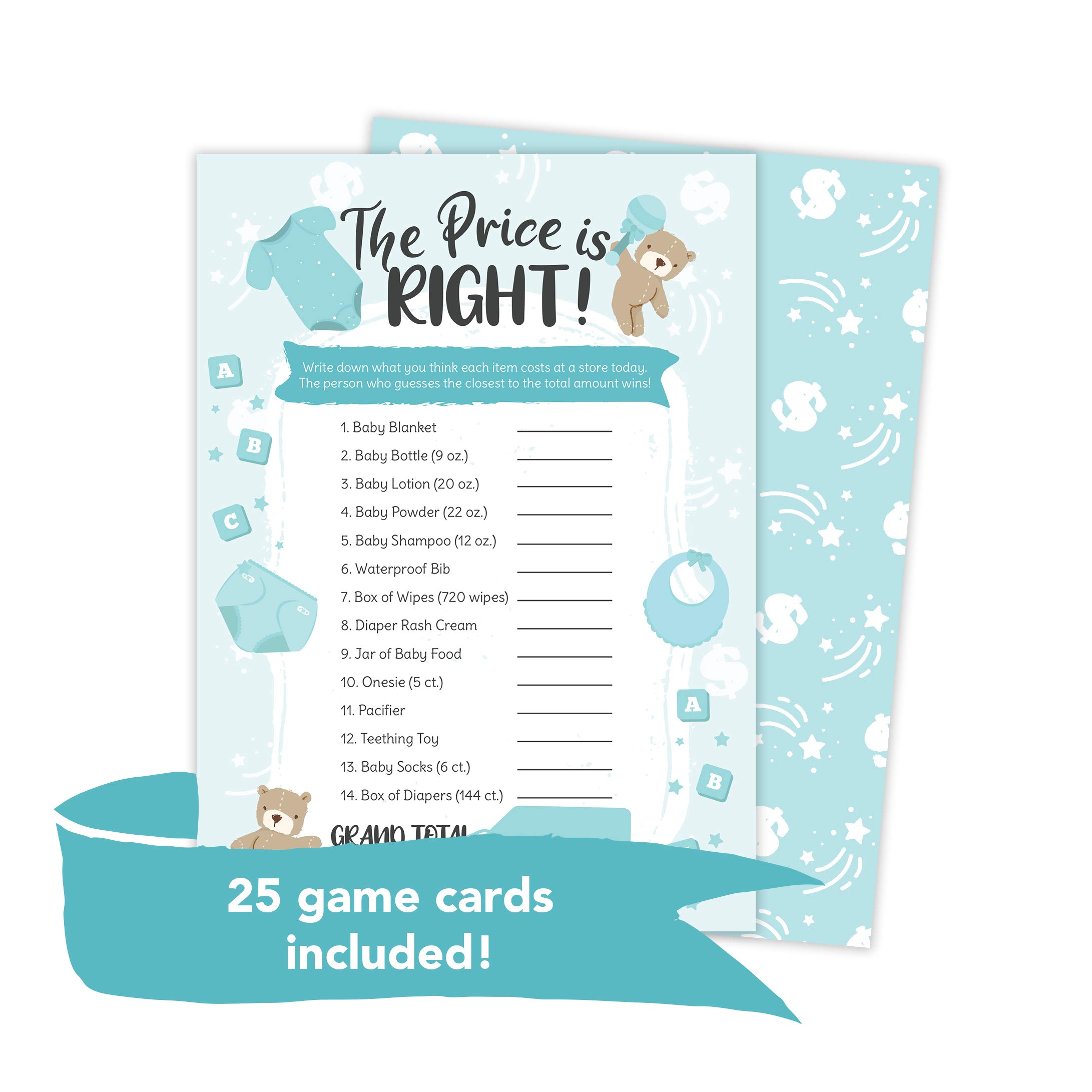 Desert Cactus Baby Shower Game - Fun Price is Right Guessing Activity for Gender Reveal Parties (25 Count, Boy Theme) | Perfect for Coed Showers, Neutral Decor & Invitations