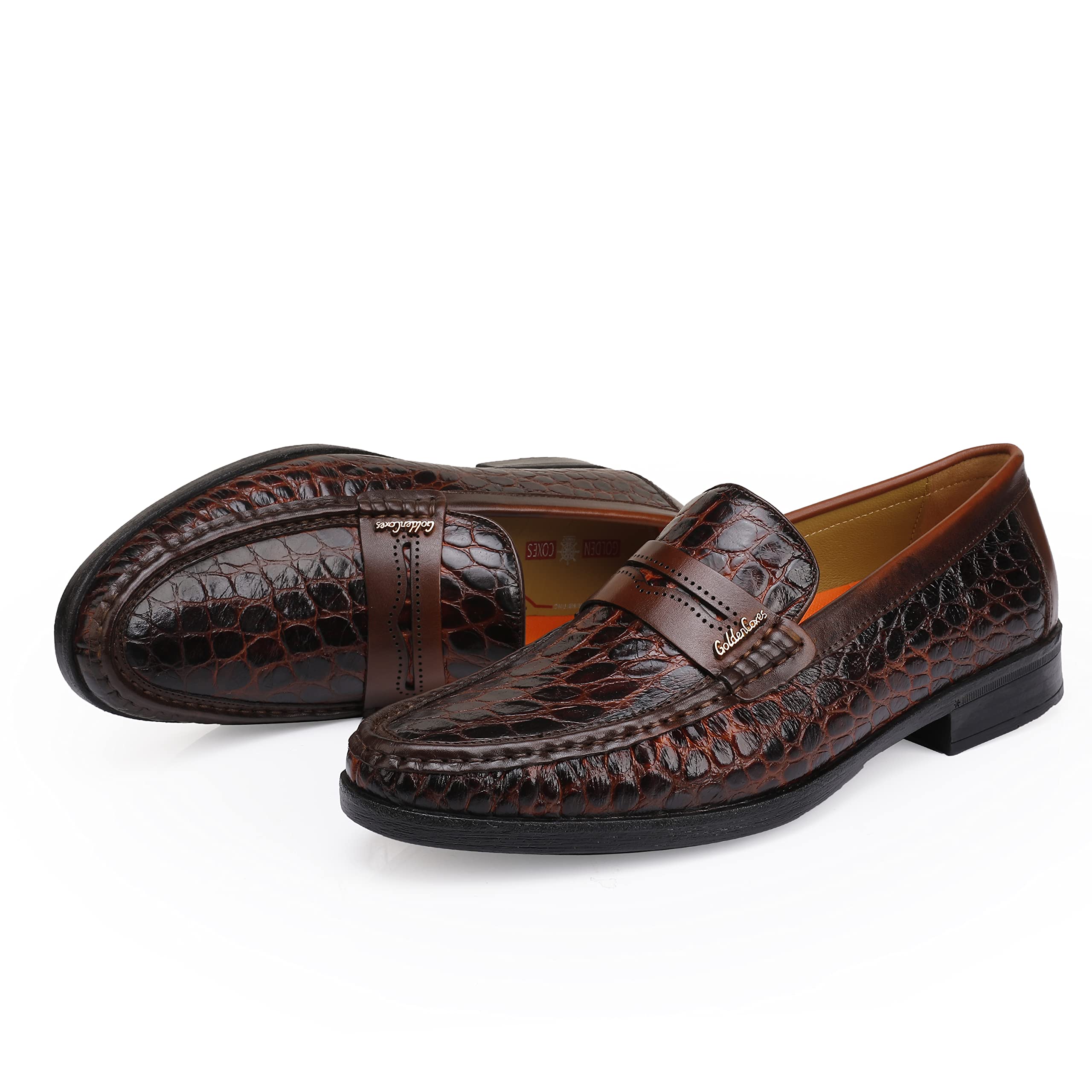 Premium Men's Leather Penny Loafers - Crocodile Print Formal Dress Shoes - Soft Slip-On Loafers for Business & Wedding - Comfortable Office & Evening Wear