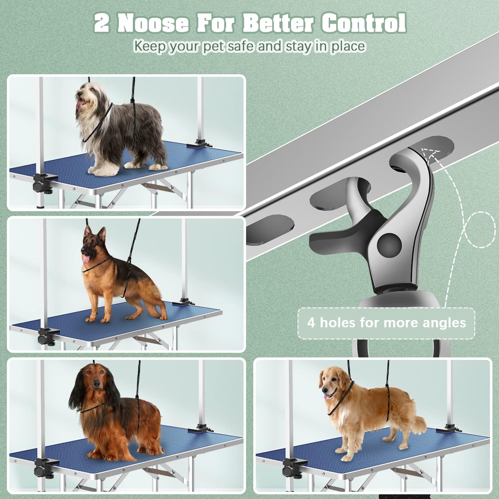Premium Adjustable Dog Grooming Table - Large Foldable Pet Bathing & Drying Desk with Safety Arms, Noose & Mesh Tray | Supports 330Lbs (36in Navy) | Perfect for Professional Groomers & Home Pet Care