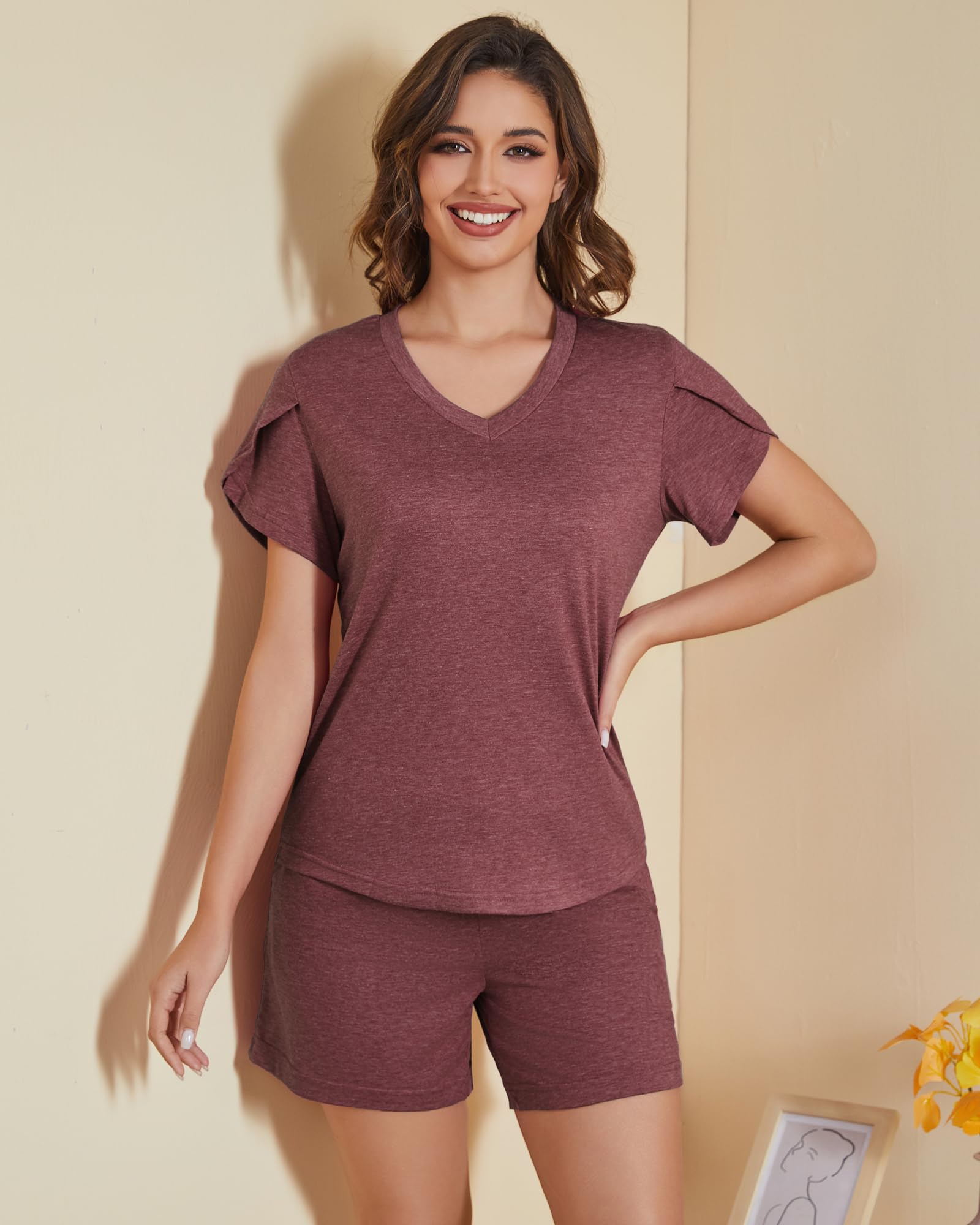 Difficort Women's Soft Pajama Set - Short Sleeve Sleepwear with Pockets | Comfy Lounge Wear for Sleep, Relaxing & Home Use