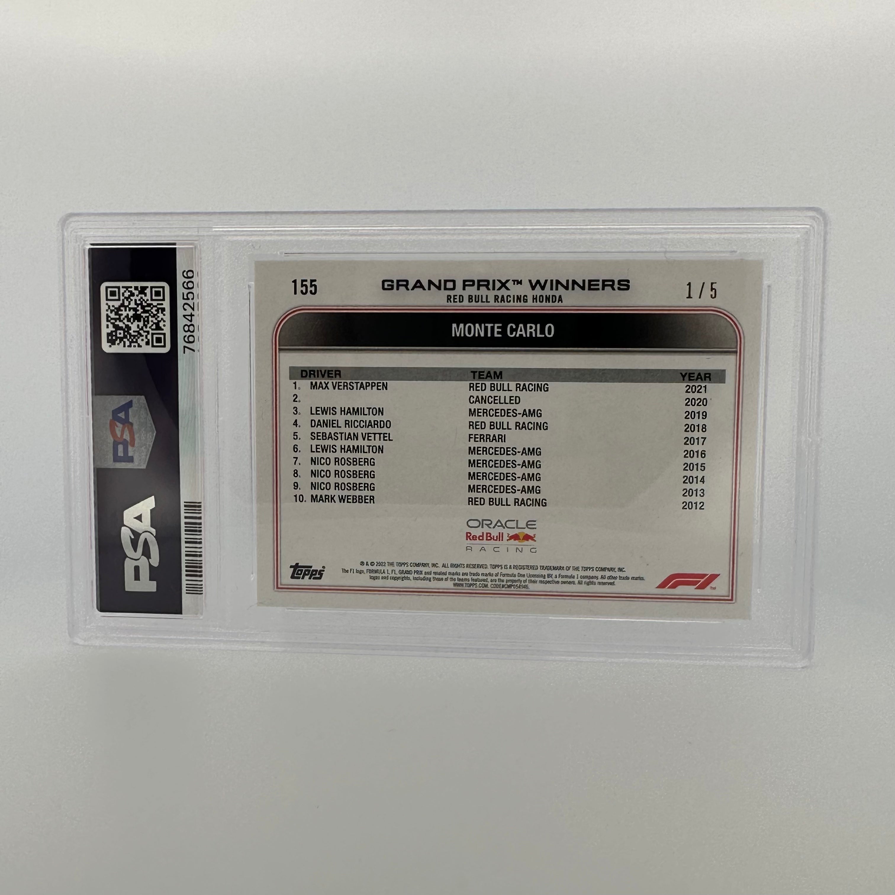PSA 9 2021 Topps Chrome Formula 1 Max Verstappen #155 Red Refractor Rookie Card - Perfect for F1 Collectors & Racing Fans Display