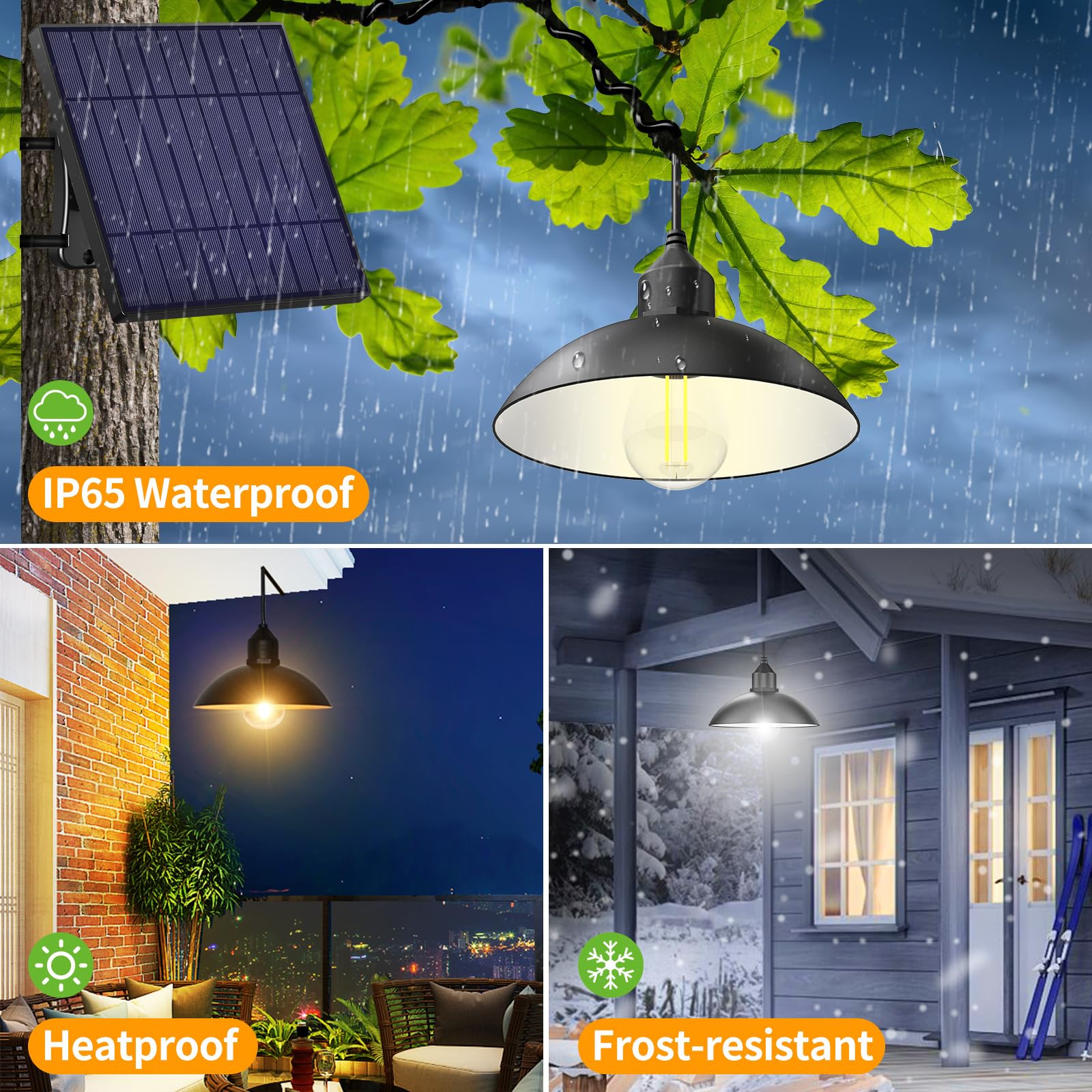Intelamp Solar Pendant Lights Outdoor - Dimmable Solar Powered Hanging Lights with 16.4FT Cable & Remote Control - Perfect for Yard, Porch, Garage, Shed & Indoor Decor