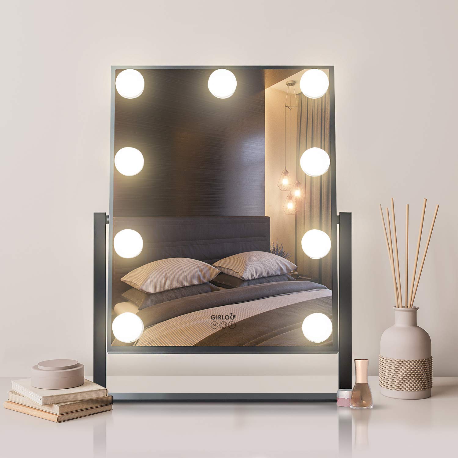 Professional Hollywood Vanity Mirror with 15 Dimmable LED Bulbs - 3 Color Lighting Modes (Warm/White/Cool) - Plug-in Lighted Makeup Mirror for Dressing Room, Bedroom & Bathroom - Large Wall Mount or Tabletop Mirror with Slim Metal Frame - Perfect for Makeup Application, Skincare Routine & Selfie Lighting