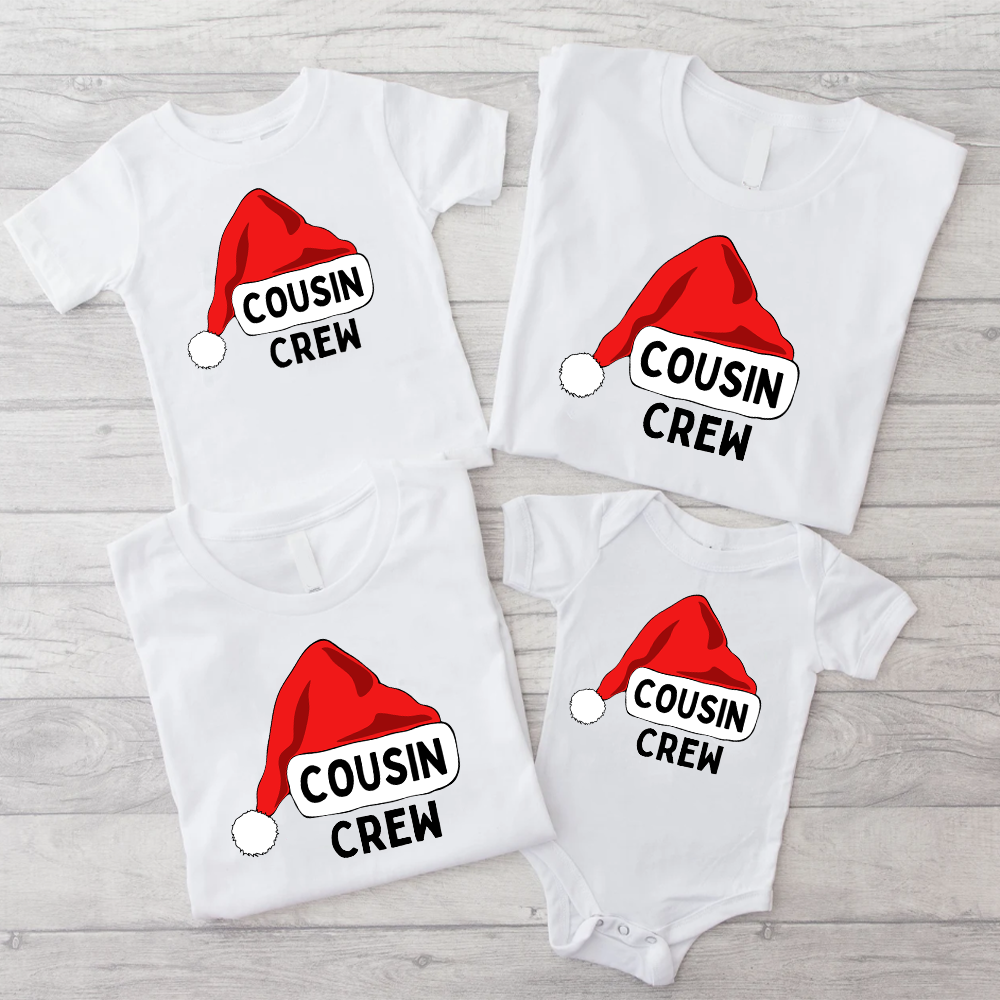 Cousin Crew Santa Matching Christmas T-Shirts & Baby Vests - Family Holiday Outfits for Christmas Photos & Festive Gatherings