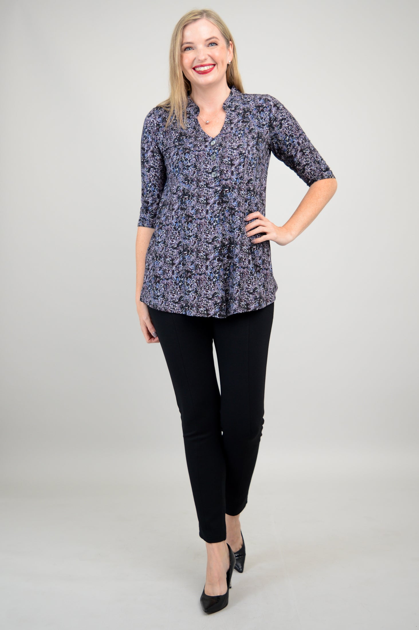 Edwina Top - Blue Space Bamboo Fabric Women's Blouse | Eco-Friendly & Breathable | Perfect for Casual Wear, Office & Summer Outfits