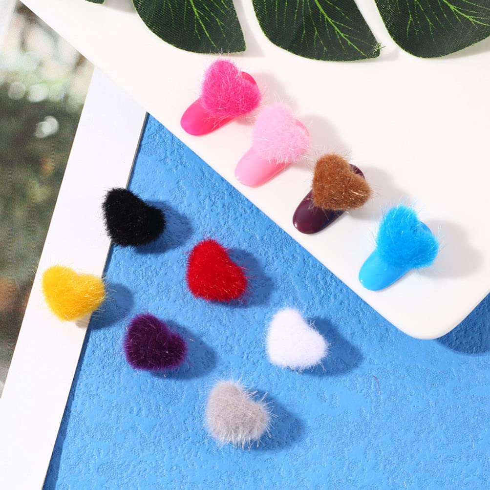 12pcs DIY Nail Art Heart Charms - 3D Nail Plush Accessories for Manicure, Nail Pom Poms & Decorative Heart Charms - Perfect for Nail Art Designs, Girls' DIY Crafts & Party Nail Decorations