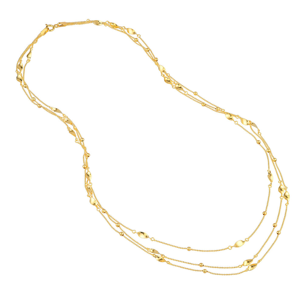 14K Gold Three Layer Chain Necklace for Women - 17 Inch Elegant Layered Necklace Jewelry Gift for Her - Perfect for Date Night, Party & Special Occasions