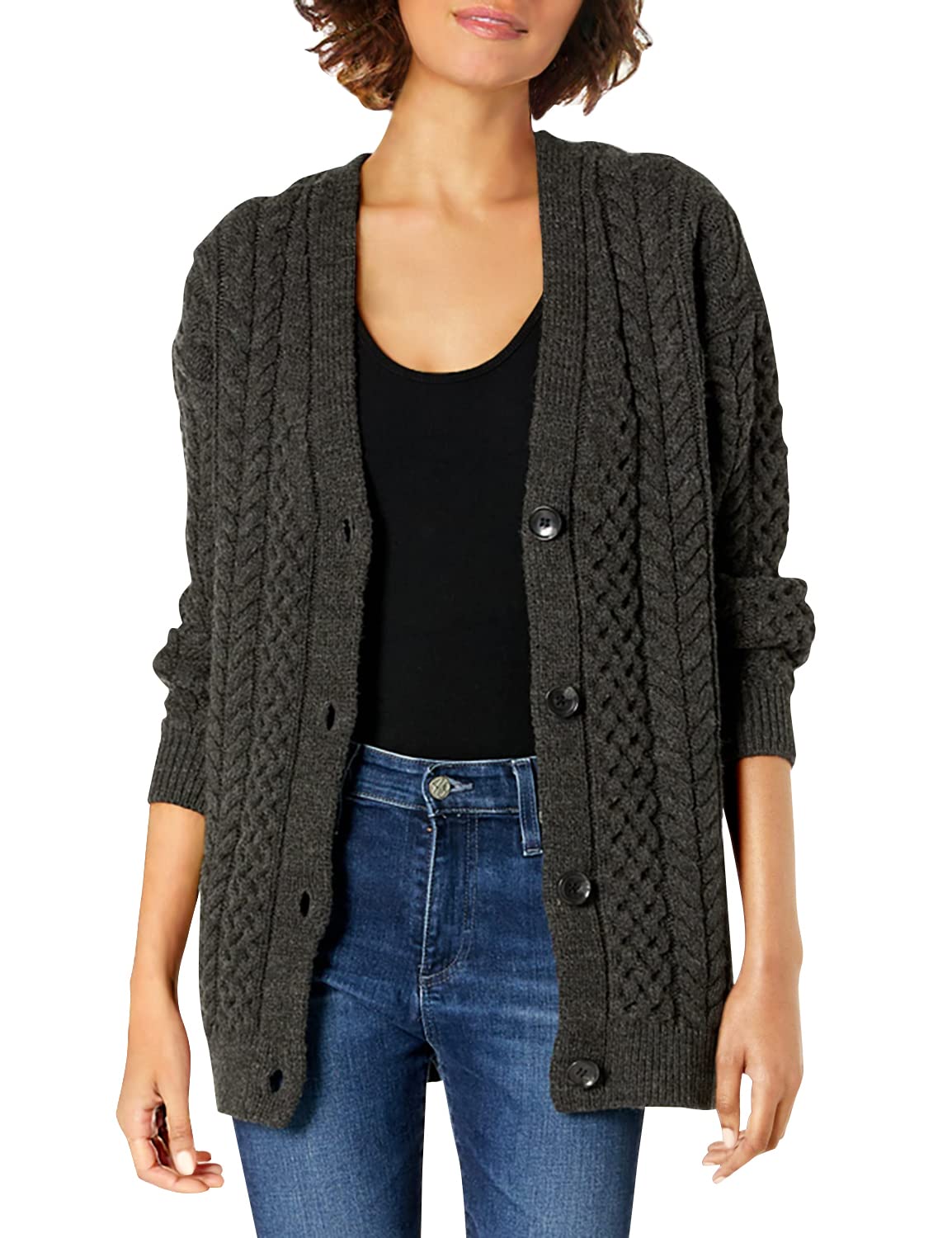 Chunky Cable Knit Women's Boyfriend Cardigan Sweater - Soft Oversized Open Front Long Sleeve Wrap for Fall & Winter Cozy Outfits