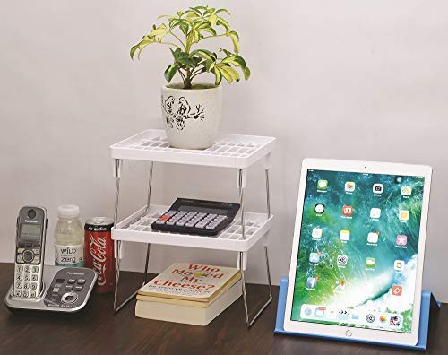 Foldable Plastic Shelves for Bathroom & Kitchen - White Small Storage Organizer (Set of 2) - Perfect for Small Spaces, Apartment Living & Clutter-Free Organization