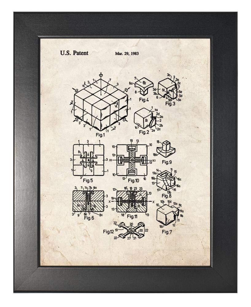 Vintage Rubik's Cube Patent Art Print in Smooth Black Wood Frame (8