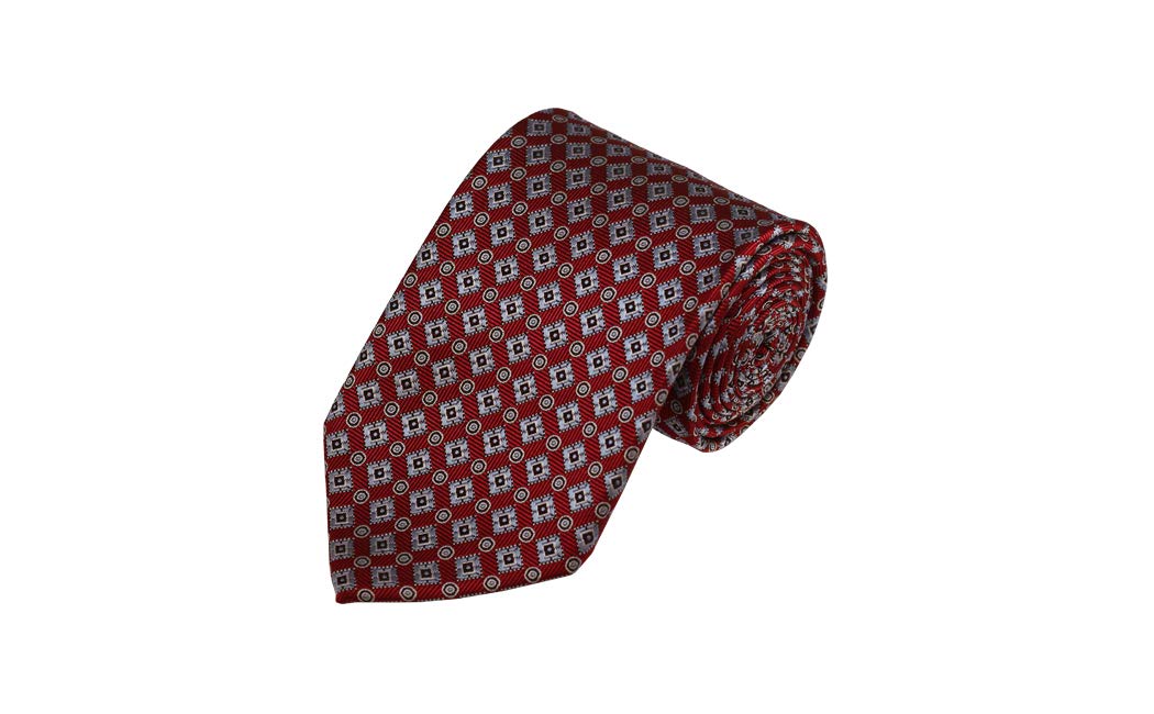 Stylish Grey and Red Geometric Pattern Woven Silk Necktie for Men - Perfect for Business Meetings, Weddings & Formal Events