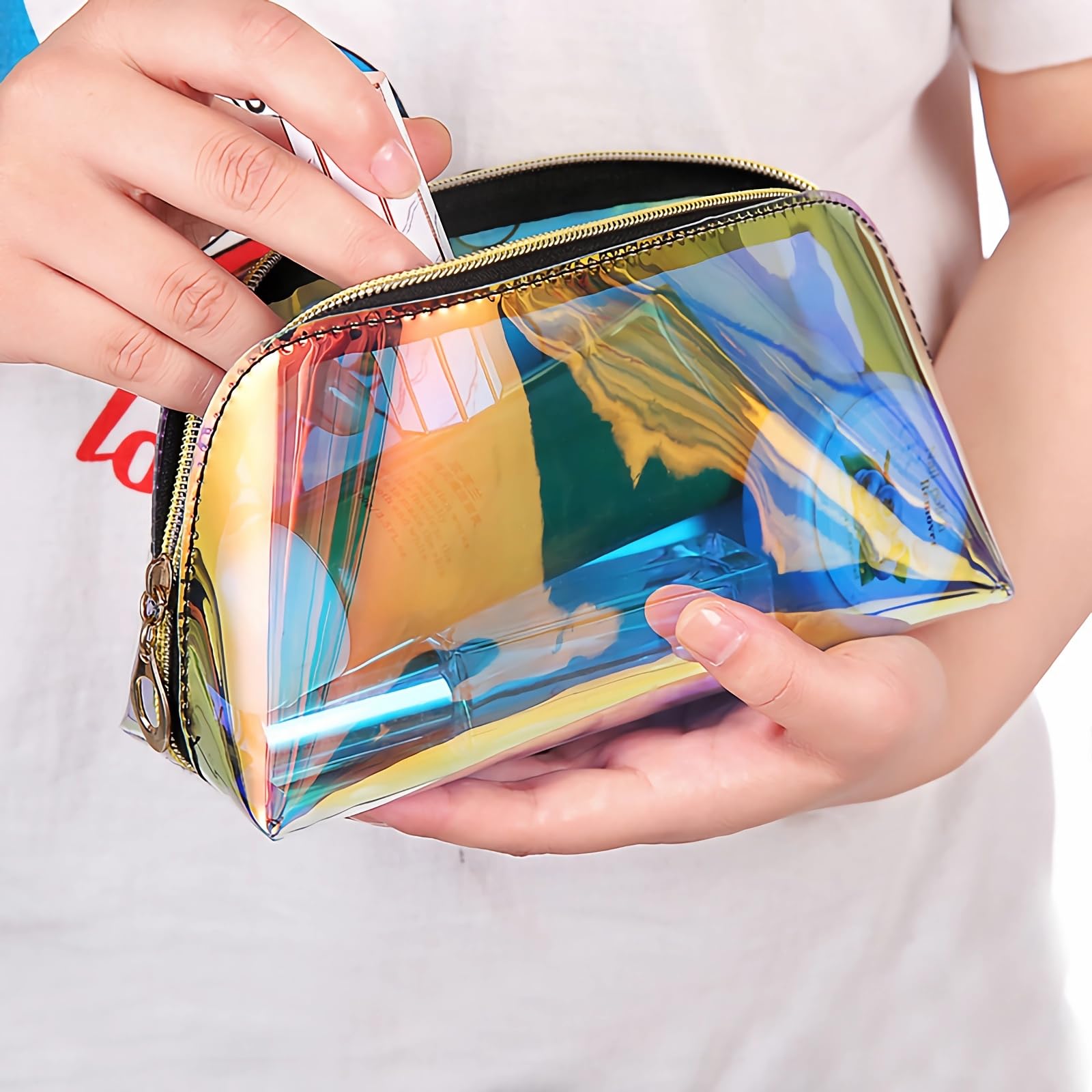 6 Pcs Holographic Makeup Bags Set - Clear Iridescent Cosmetic Organizer, Waterproof Travel Toiletry Bag with Zipper, Portable Cosmetic Pouch for Women | Perfect for Travel, Gym, Daily Use & Mothers Day Gifts