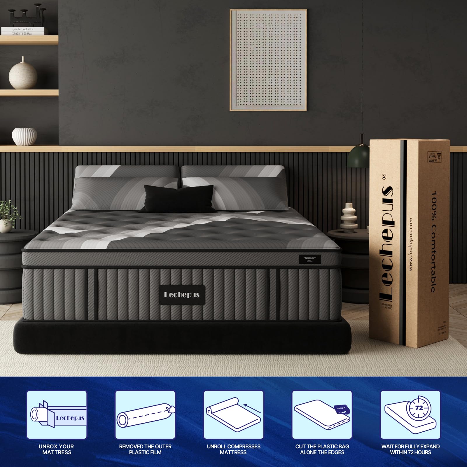Lechepus 14 Inch Twin XL Hybrid Mattress in a Box - Plush Memory Foam with 5-Zone Pocket Springs for Pressure Relief & Back Support | CertiPUR-US Certified, Fiberglass-Free | Perfect for Guest Rooms, Dorms & Small Bedrooms