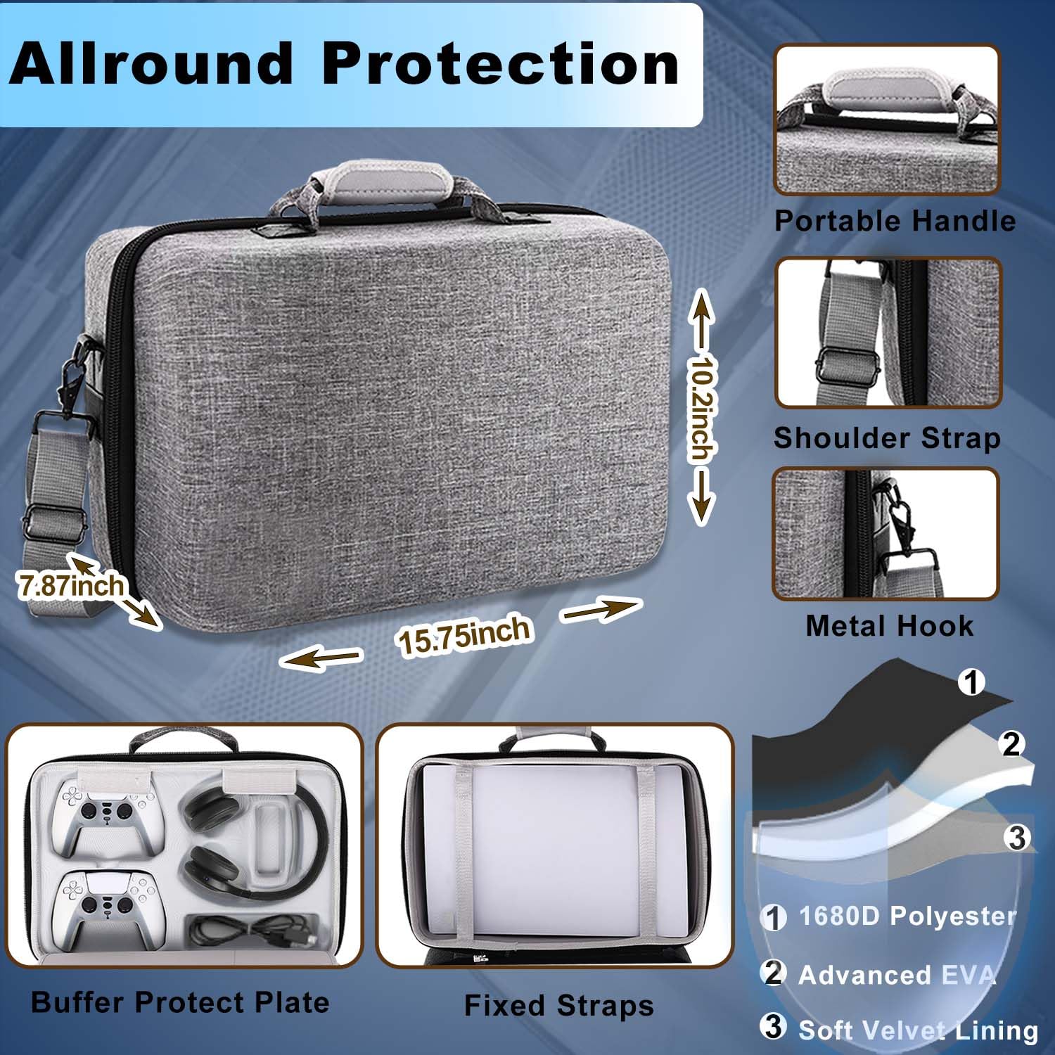 Hard Shell Travel Case for PS5 & PS5 Pro - Protective Carrying Case with Large Storage for PlayStation 5 Console, Controller & Headset (Compatible with Disc/Digital Edition) - Perfect for Gaming Travel & Storage Protection