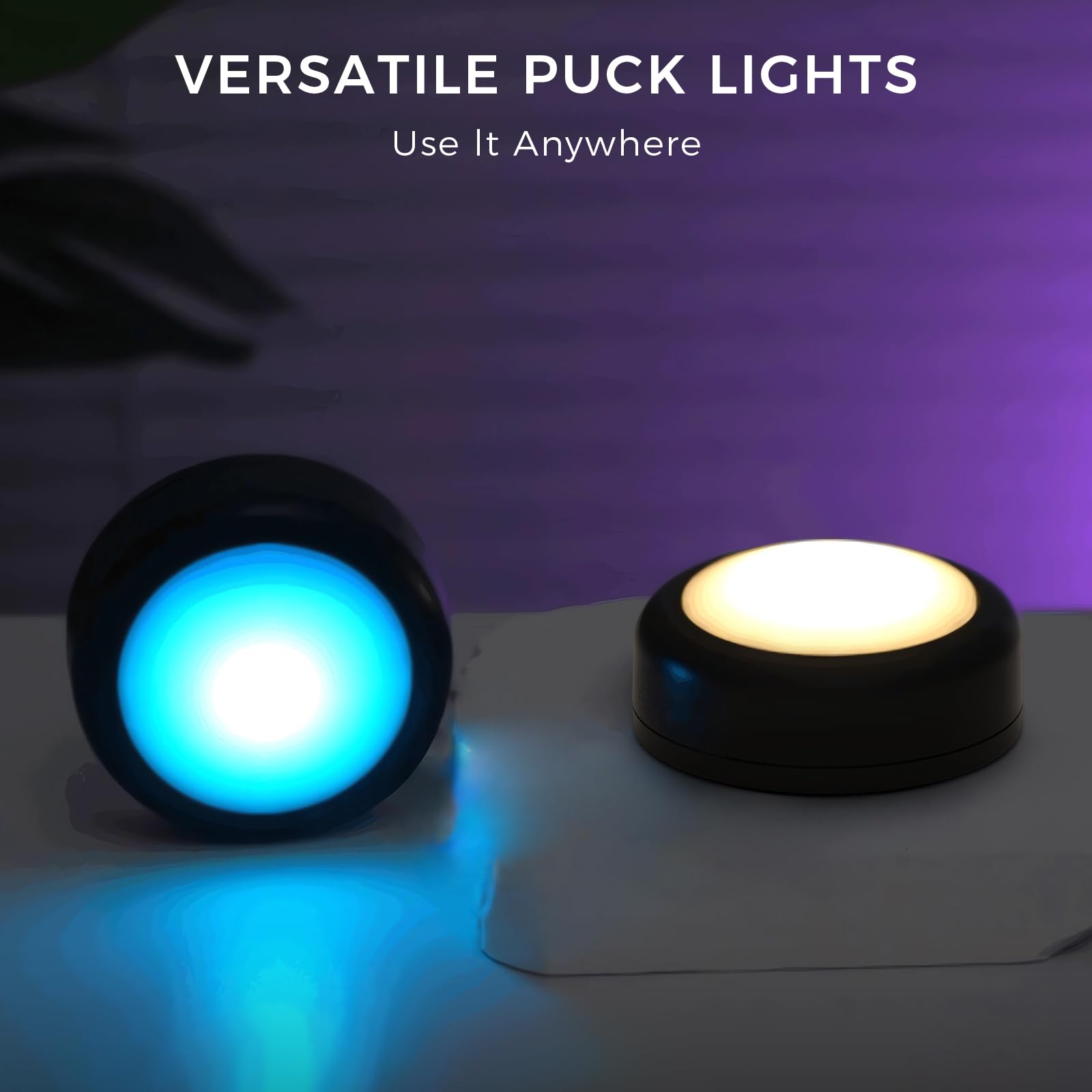 6 Pack Remote Control Push Lights - Battery Operated Tap Lights with Color Changing LED, Stick On Puck Lighting for Closets, Cabinets & Stairs (Black)