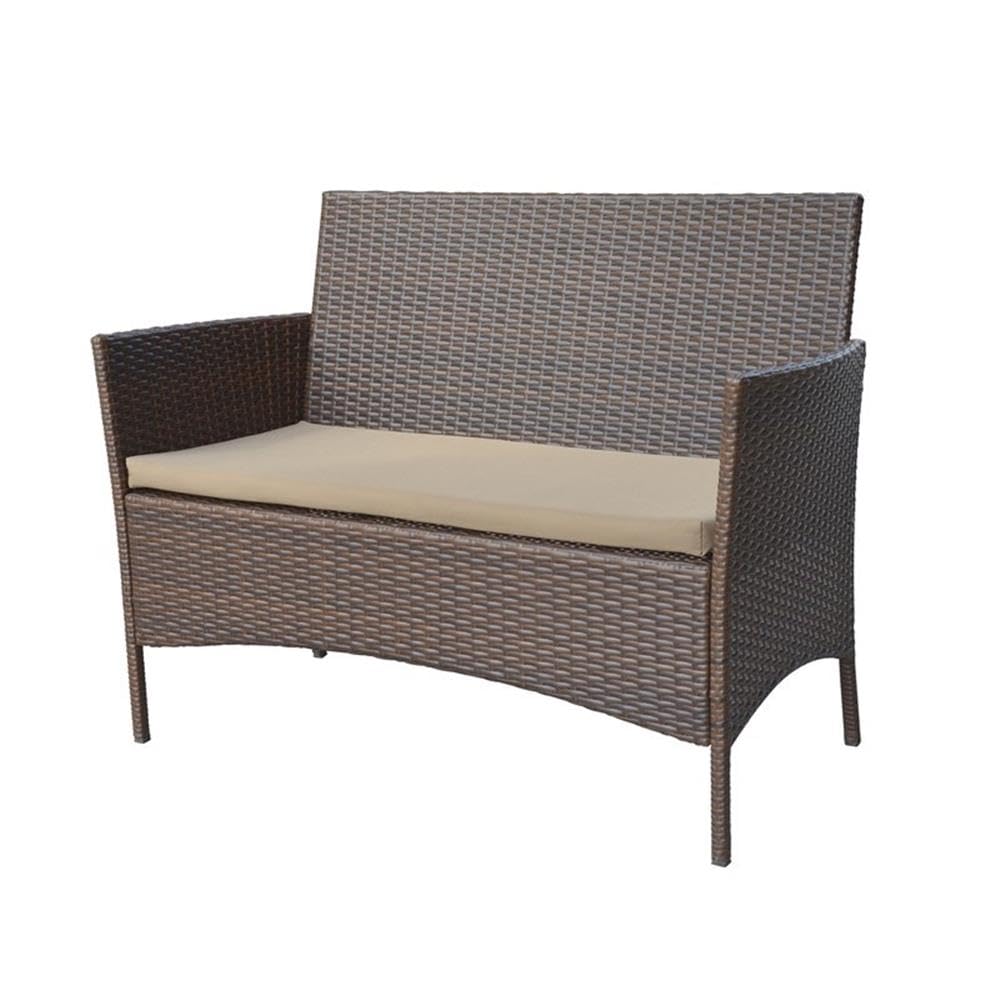 Jeco W00609-E Conor 4-Piece Steel Espresso Resin Wicker Patio Conversation Set with Tan Cushions - Outdoor Furniture for Garden, Deck, Poolside & Backyard Relaxation