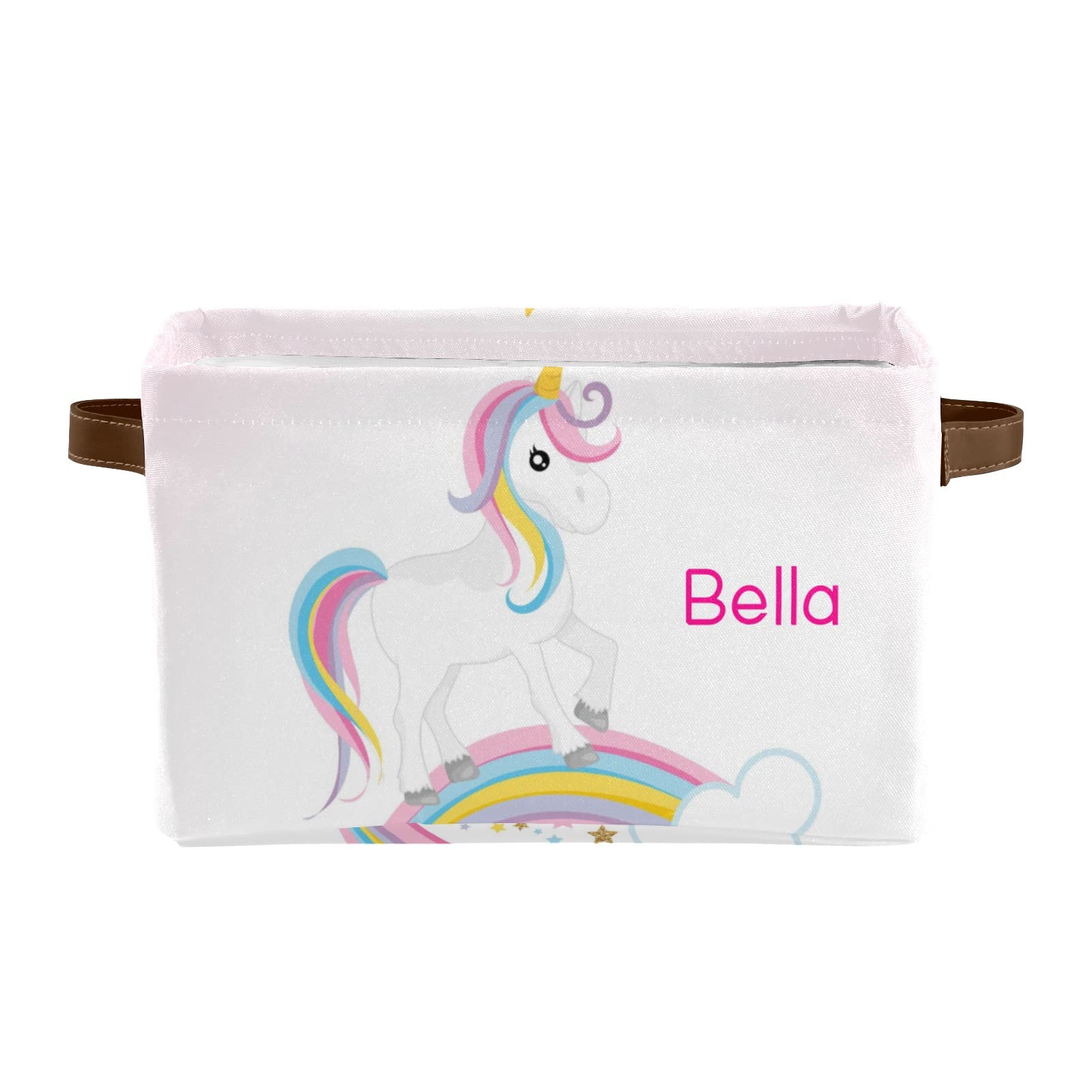 Personalized Pink Rainbow Unicorn Waterproof Storage Basket with Custom Name - Nursery Organizer, Kids Room Decor, Baby Shower Gift (1 Pack) - Perfect for Toy Storage, Blanket Organization & Nursery Essentials