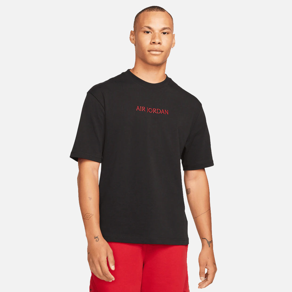 AIR JORDAN Wordmark Short Sleeve T-Shirt - Black/University Red - Men's Basketball & Casual Wear