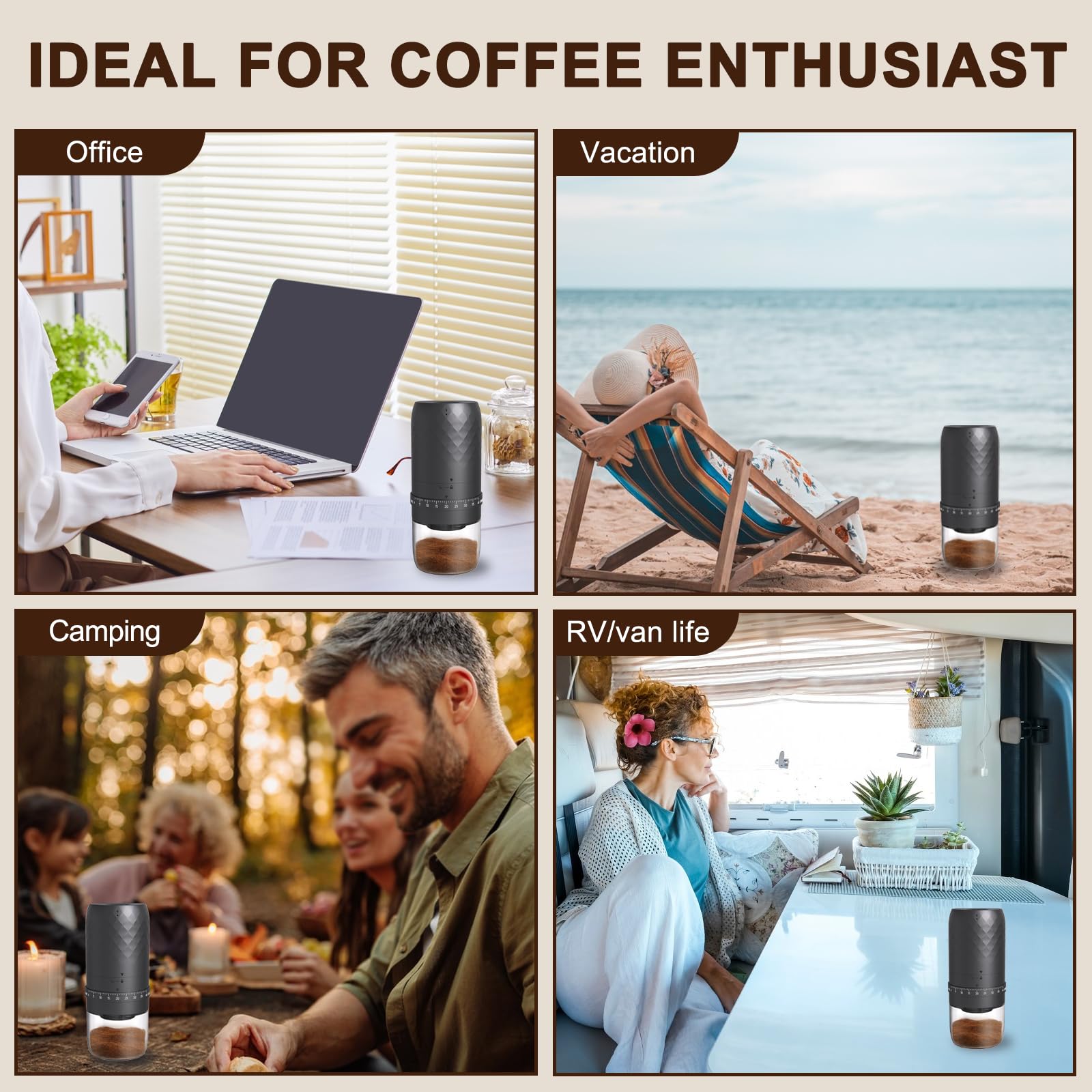 1 PC Portable Electric Burr Coffee Grinder with 40 Adjustable Settings - Rechargeable Mini Coffee Bean Grinder for Espresso, French Press & Drip Coffee - Perfect for Home, Office & Travel (Black)