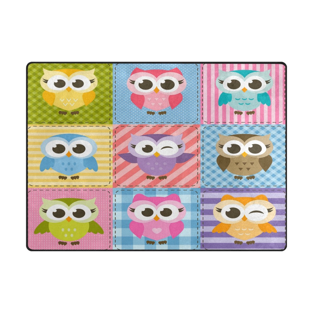 Happy Cartoon Owl Christmas Area Rug - Non-Slip Holiday Decor Rug for Living Room, Bedroom, Nursery - 7' x 5' Soft Plush Rug - Perfect for Christmas Decorations, Winter Home Decor & Cozy Gift Ideas