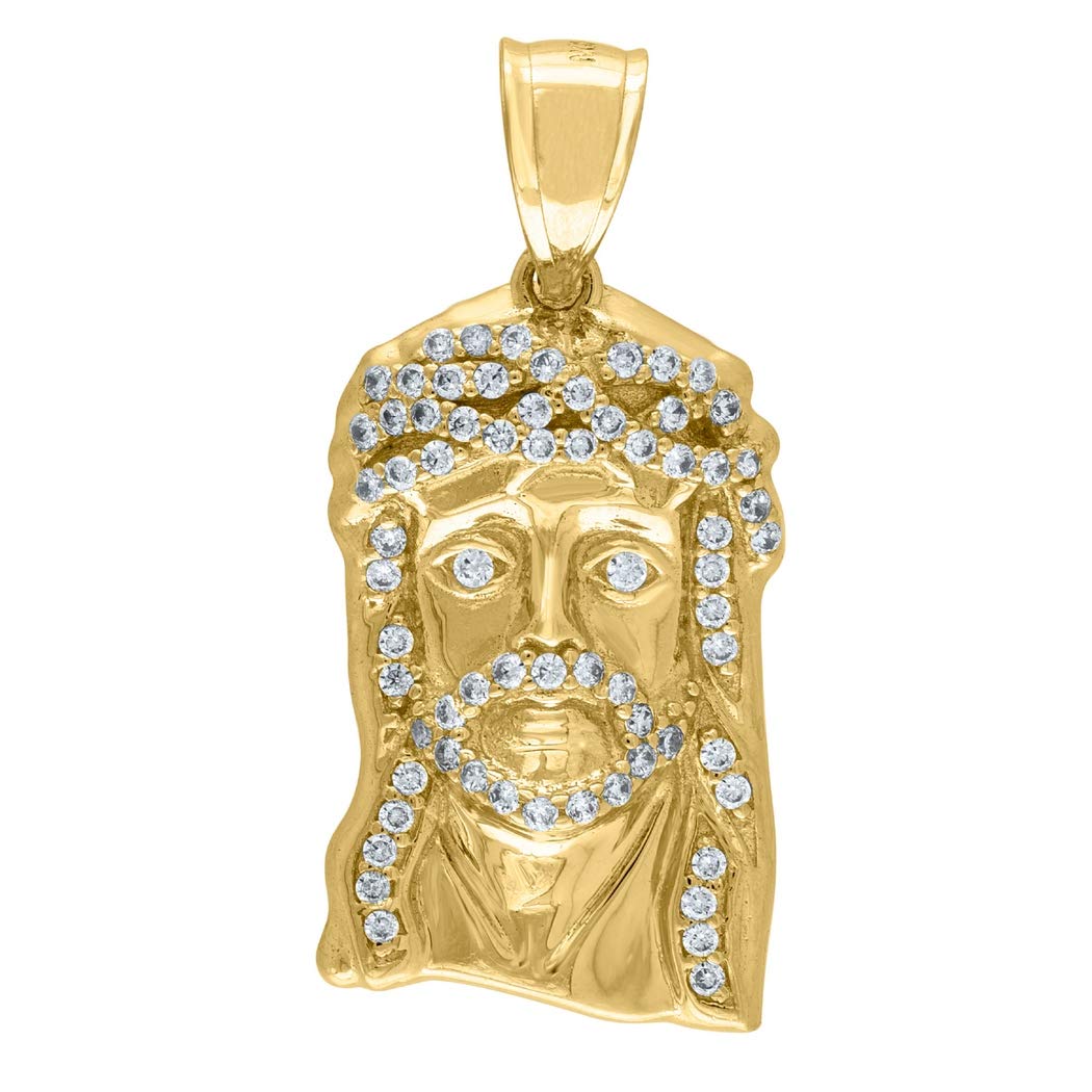 10K Yellow Gold Cubic Zirconia Jesus Face Pendant Necklace for Men & Women - 31.4x13.2mm Religious Jewelry Gift - Perfect for Baptism, Confirmation & Faith-Based Occasions