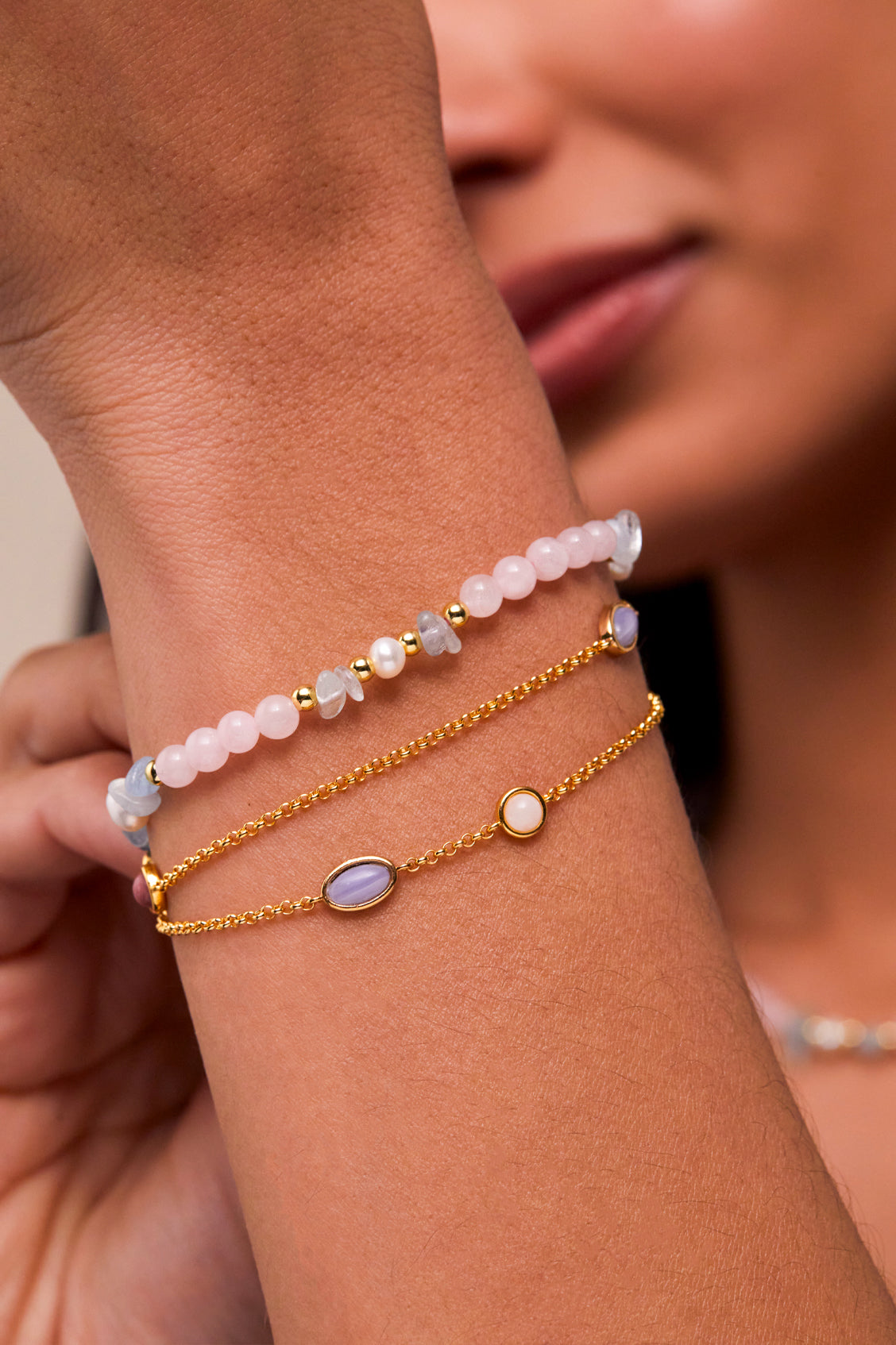 Gemstone Double Chain Bracelet for Women - Elegant Beaded Jewelry for Casual & Formal Wear - Perfect for Gifts, Parties & Everyday Fashion