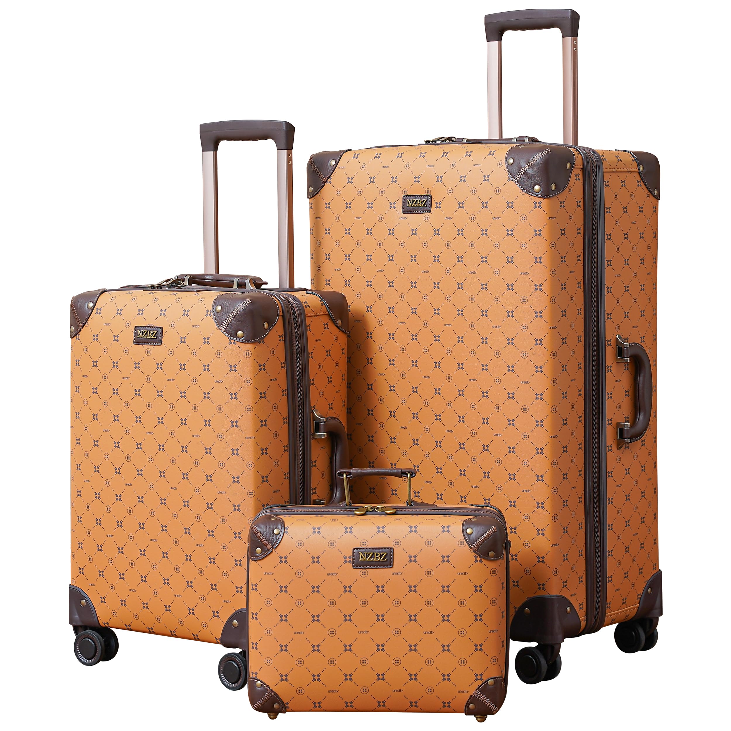 Vintage Leather Luggage Set for Men & Women - 3-Piece Retro Suitcase with TSA Lock (14