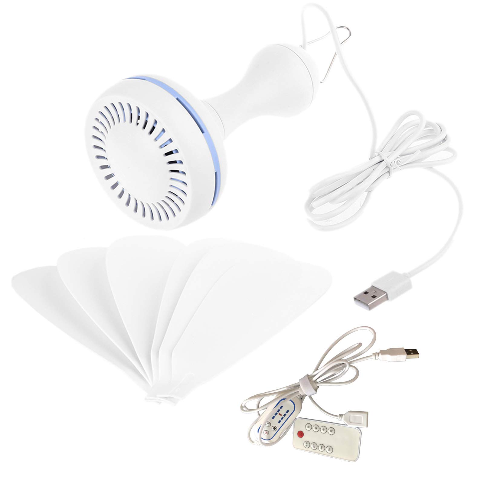 illombo Silent 6-Blade USB Ceiling Fan with Remote Control - 4 Speed Adjustable, Timer Function, Hanging Fan for Camping, Dormitory, Tent - Perfect for Outdoor Adventures & Indoor Cooling