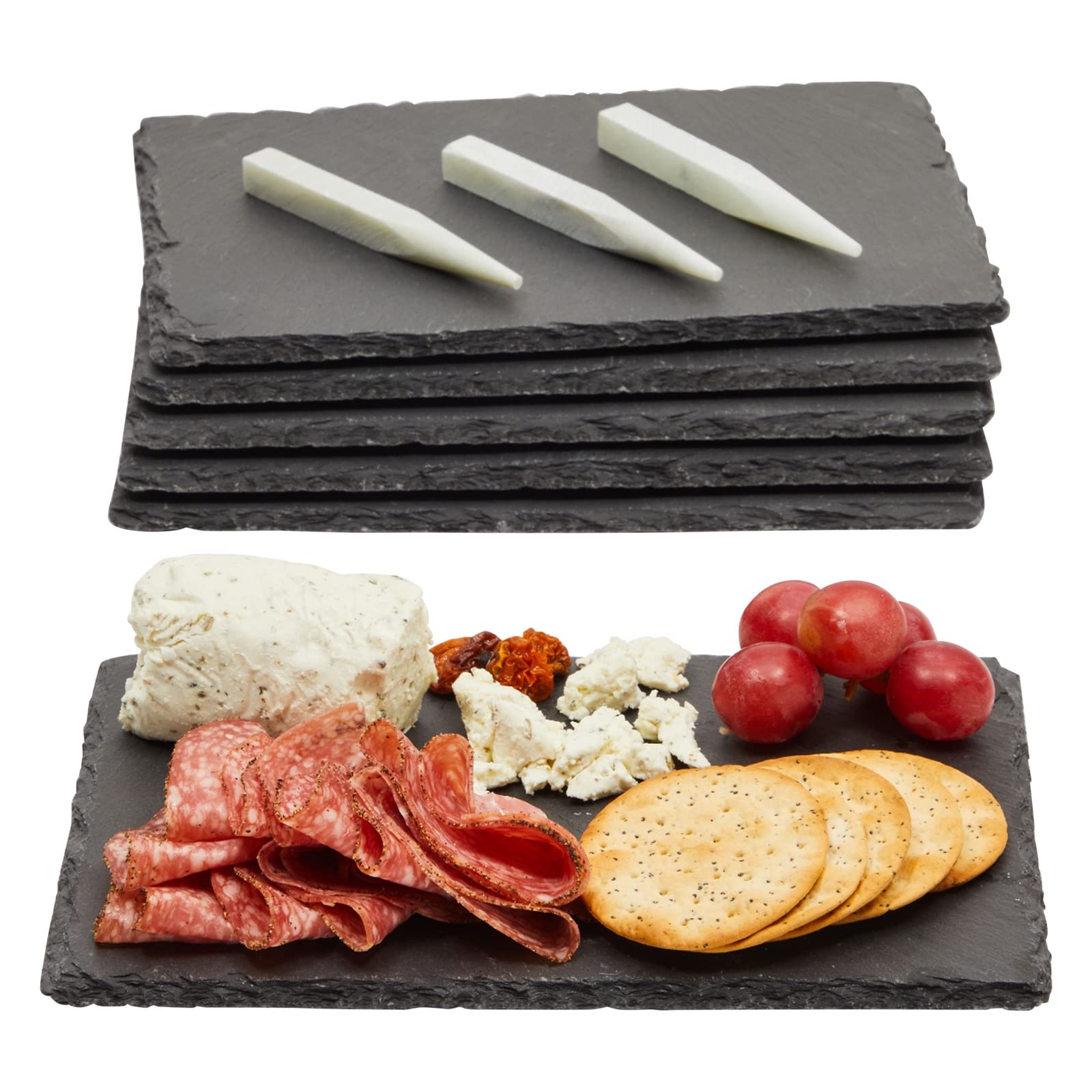 Juvale 6-Pack Mini Slate Charcuterie Boards Set with Chalk - 6x8.7 Inch Stone Serving Plates for Cheese, Sushi, Appetizers | Perfect for Parties, Picnics, and Elegant Home Dining