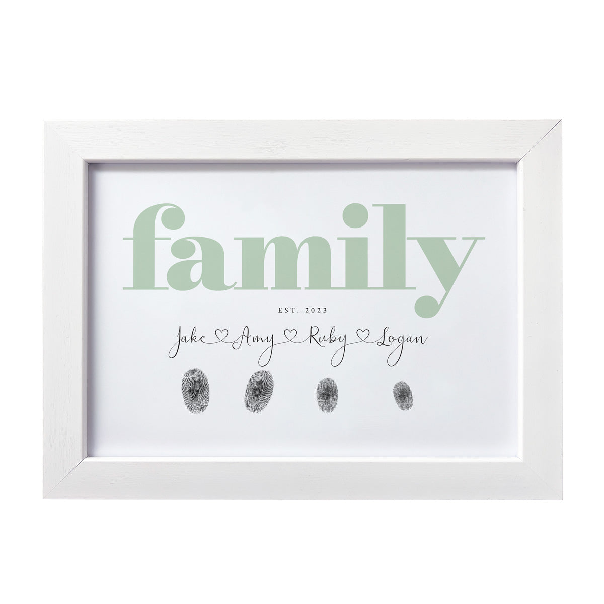 Personalized Pale Green Family Fingerprint Framed Print with Ink Pad - Unique Custom Family Tree Art Gift for Home Decor, Nursery, Wedding, Anniversary & Mother's Day