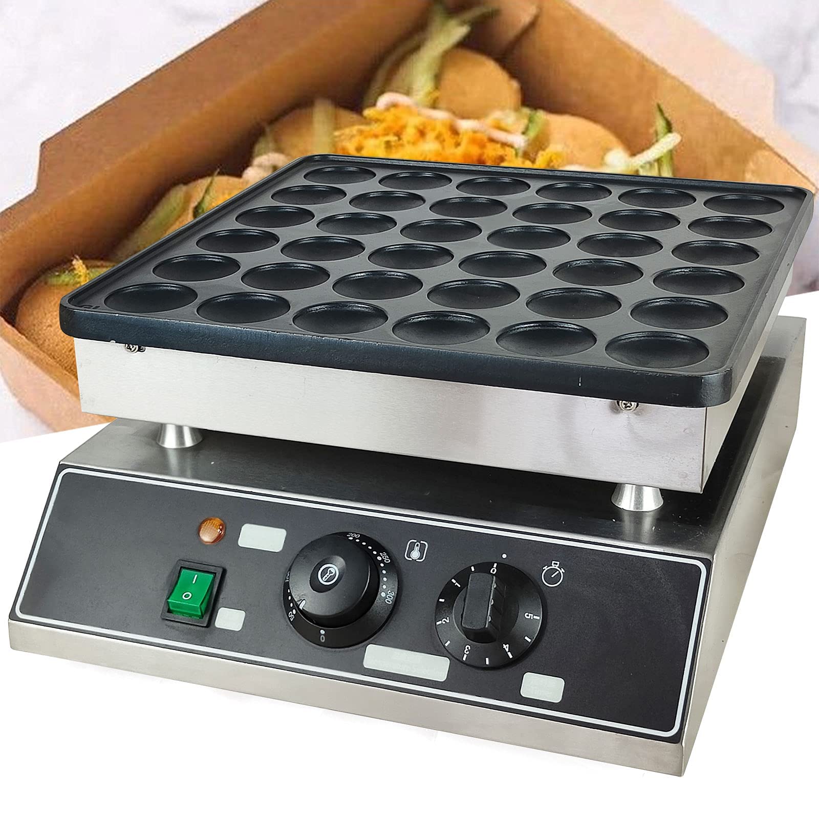 GDNTMU Commercial Electric Mini Dutch Pancake Maker - Nonstick 36 Pcs Poffertje Waffle Iron, Stainless Steel for Restaurants, Cafes & Shops - Perfect for Breakfast Buffets, Brunch Events & Dessert Stations